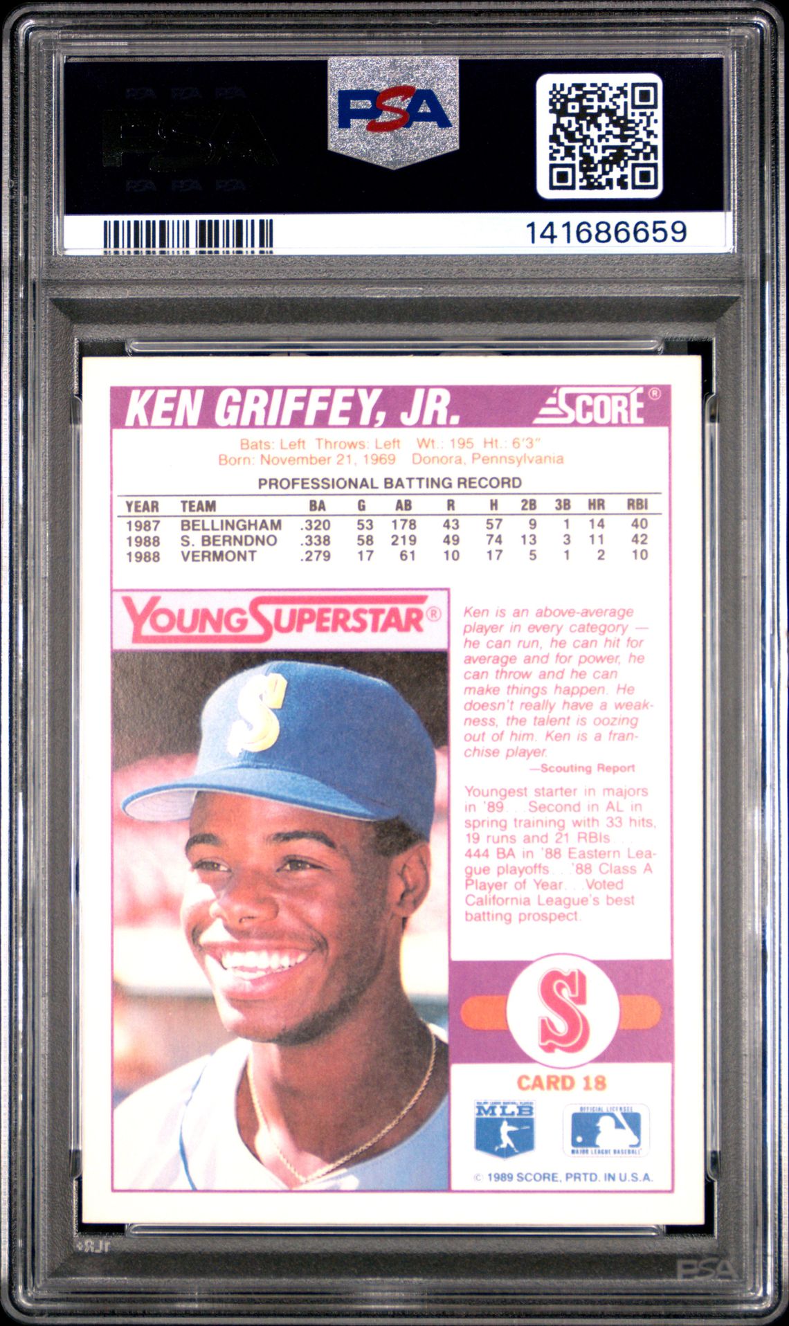1989 Score Young Superstars Series 2 Ken Griffey Jr. #18 (Series 2) Mint 9 back