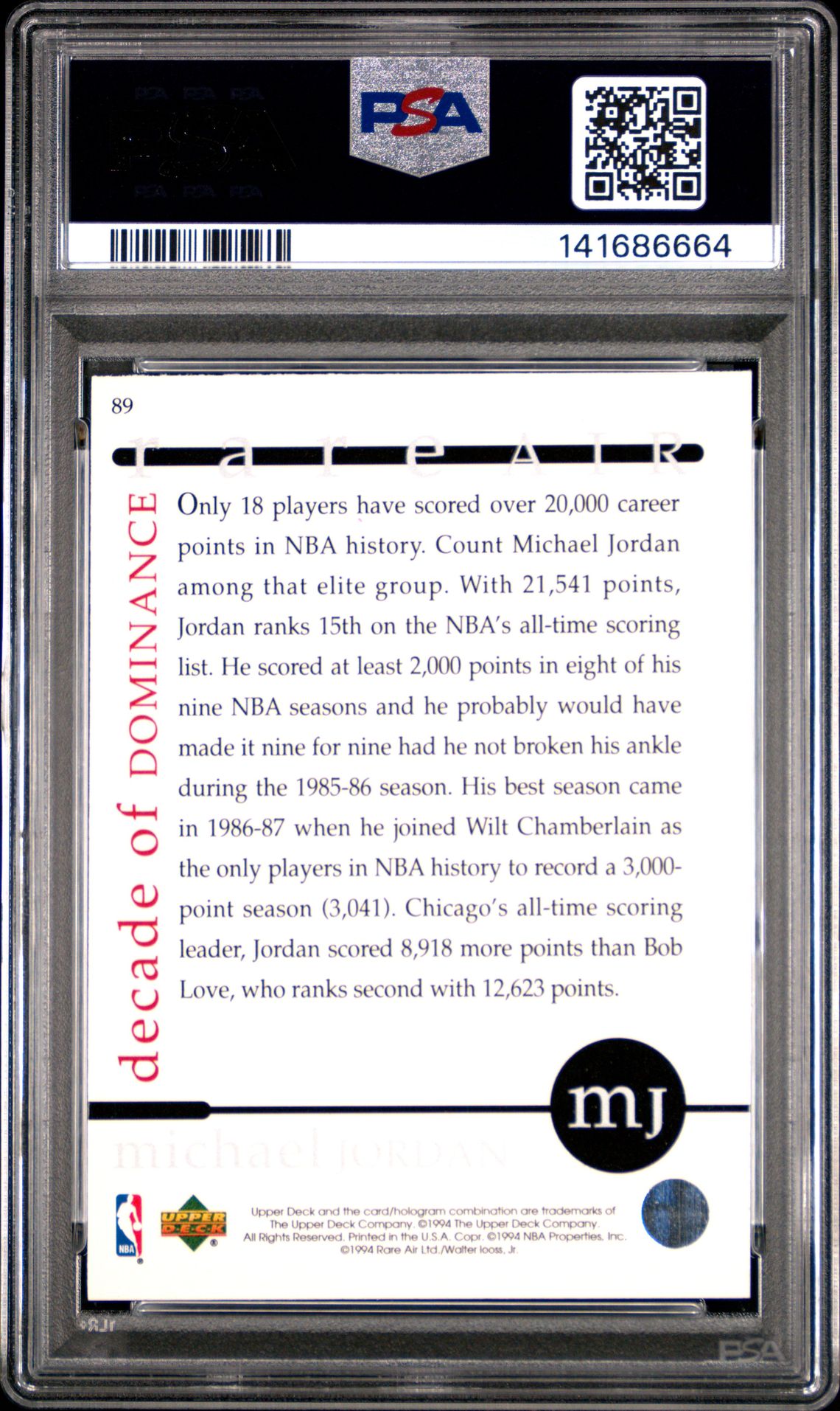 1994 Upper Deck Mj Rare Air Michael Jordan #89 (Rare Air) Mint 9 back