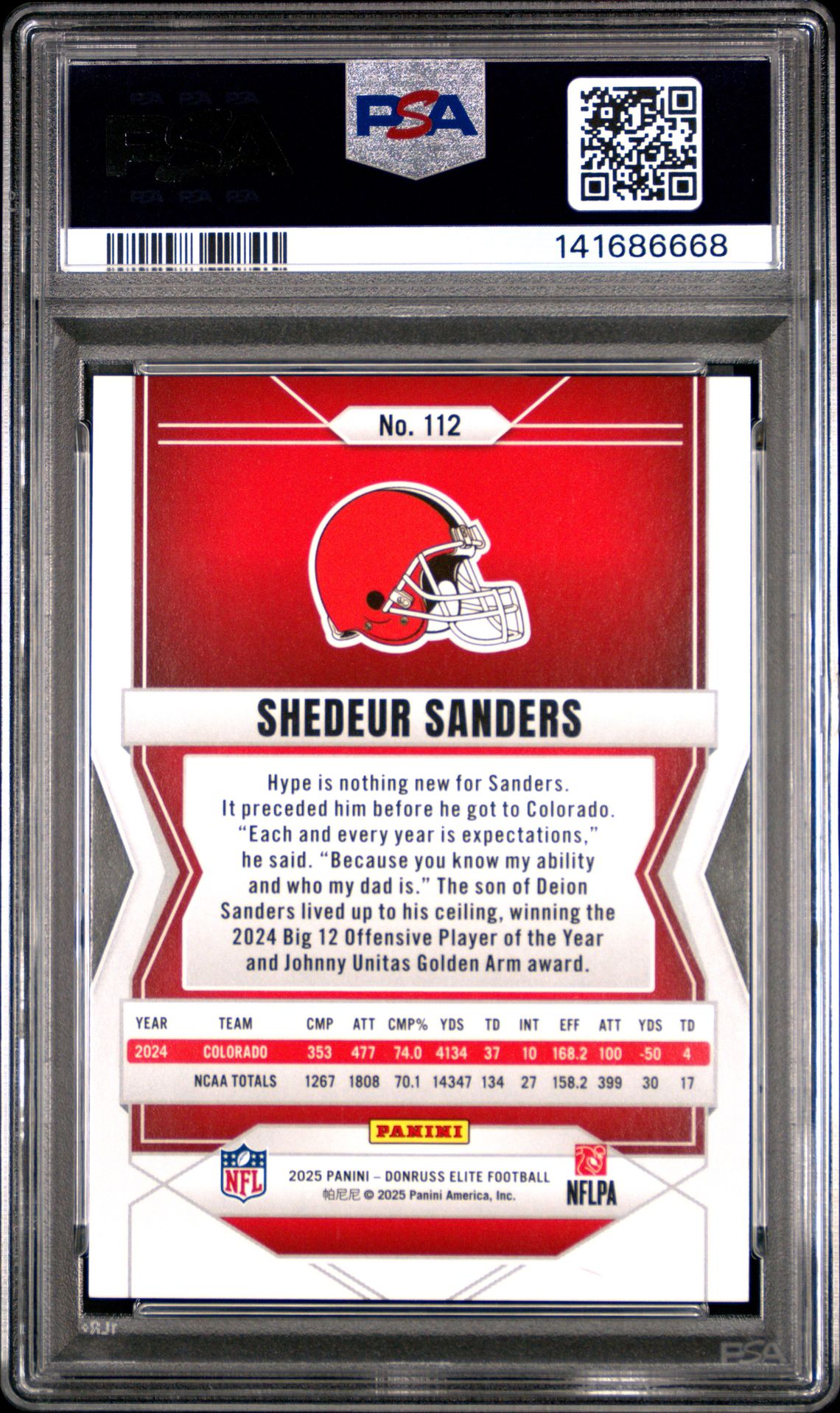 2025 Panini Donruss Elite Shedeur Sanders #112 (Status Metallic Orange) Gem Mt 10 back