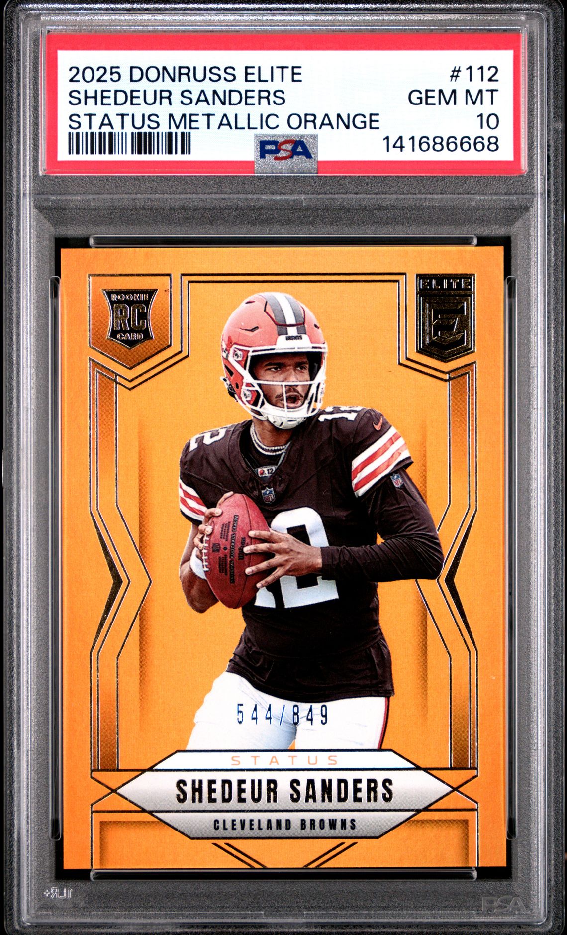 2025 Panini Donruss Elite Shedeur Sanders #112 (Status Metallic Orange) Gem Mt 10 front