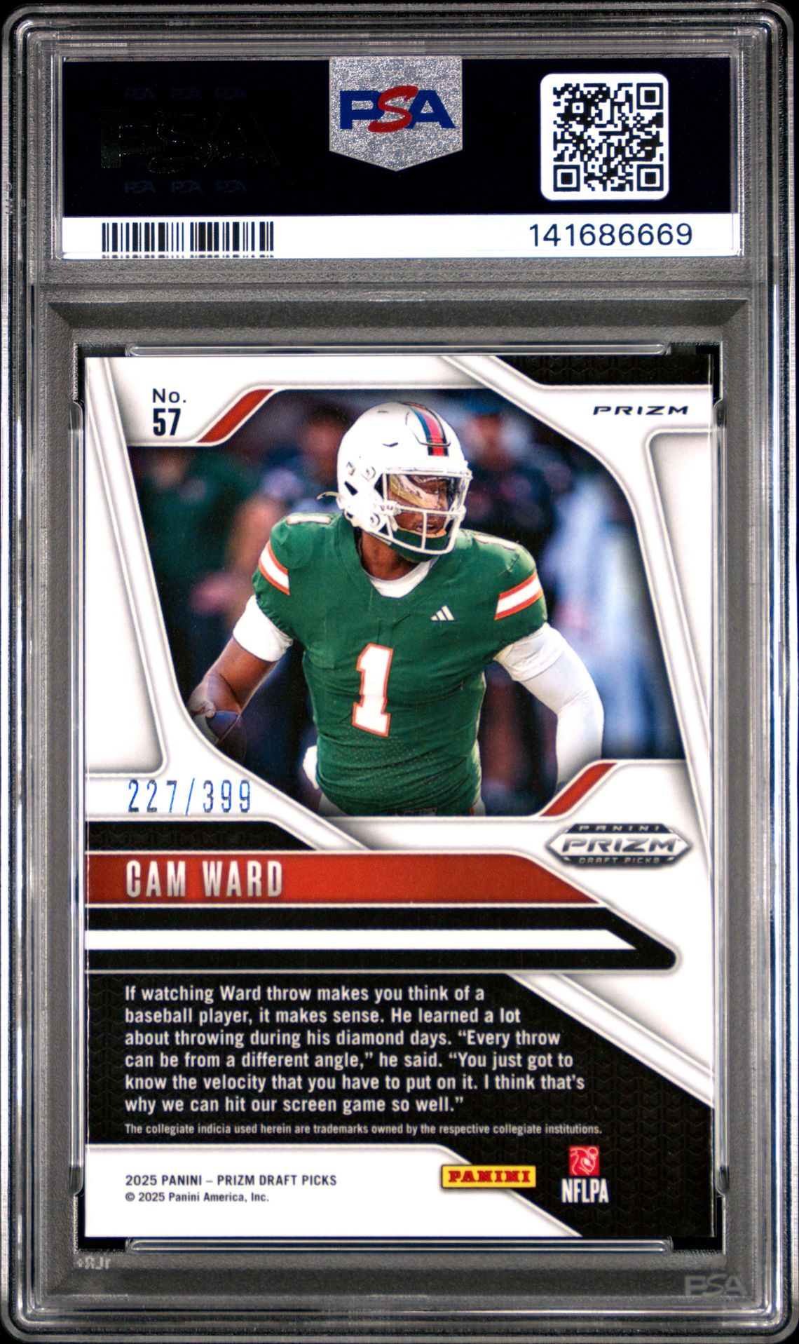 2025 Panini Prizm Draft Picks Cam Ward #57 (Red Prizm) Gem Mt 10 back