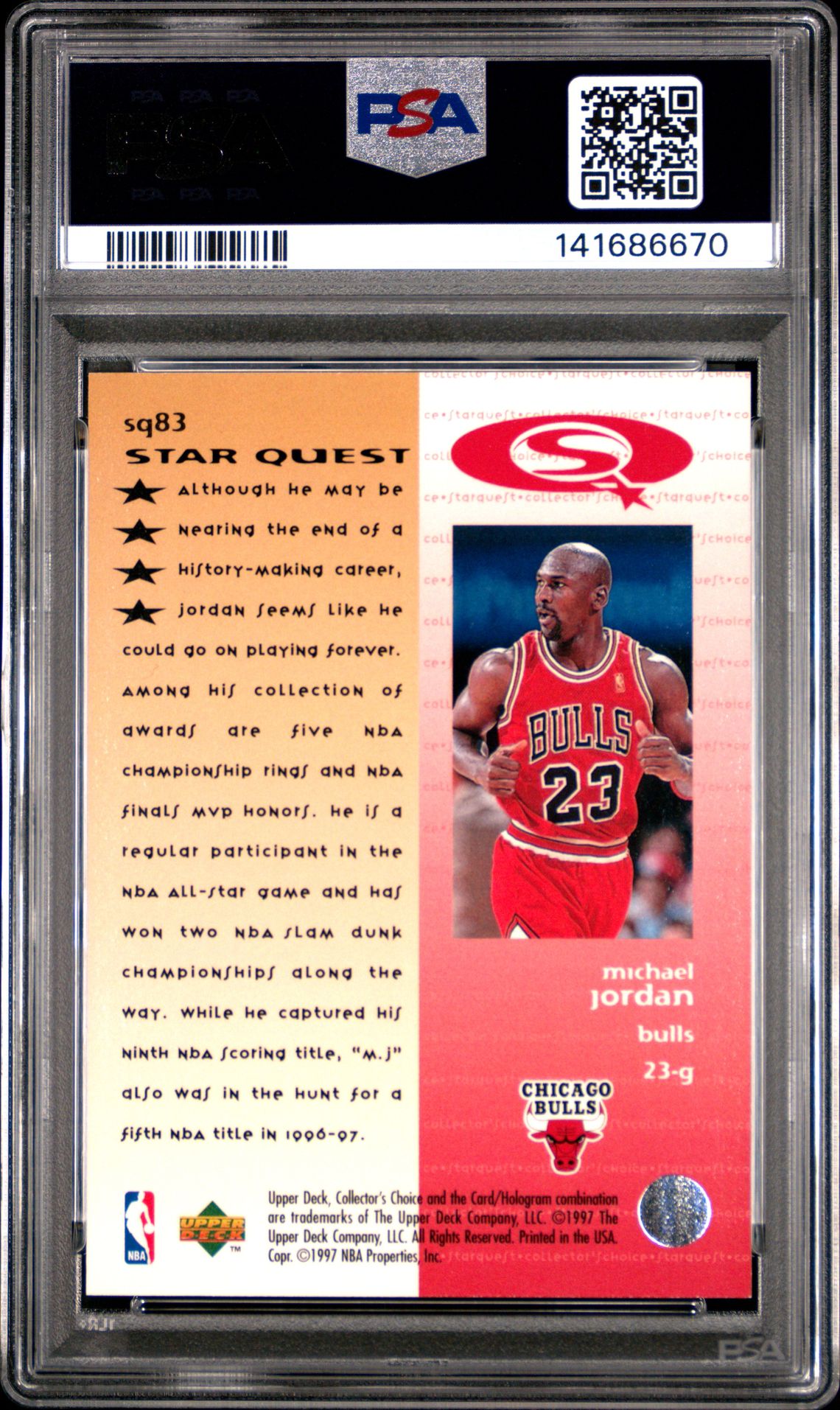 1997 Collector's Choice Starquest Michael Jordan #Sq83 (Starquest) Nm 7 back