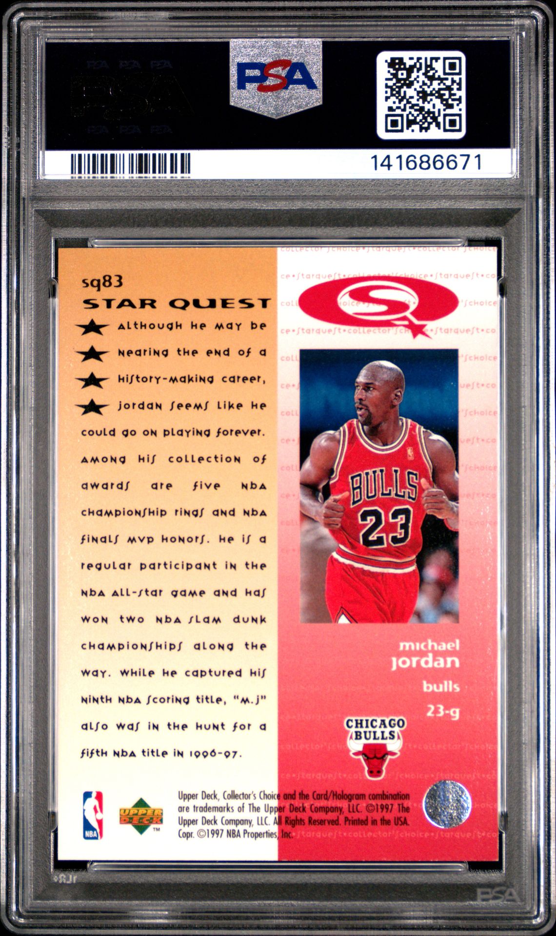 1997 Collector's Choice Starquest Michael Jordan #Sq83 (Starquest) Mint 9 back