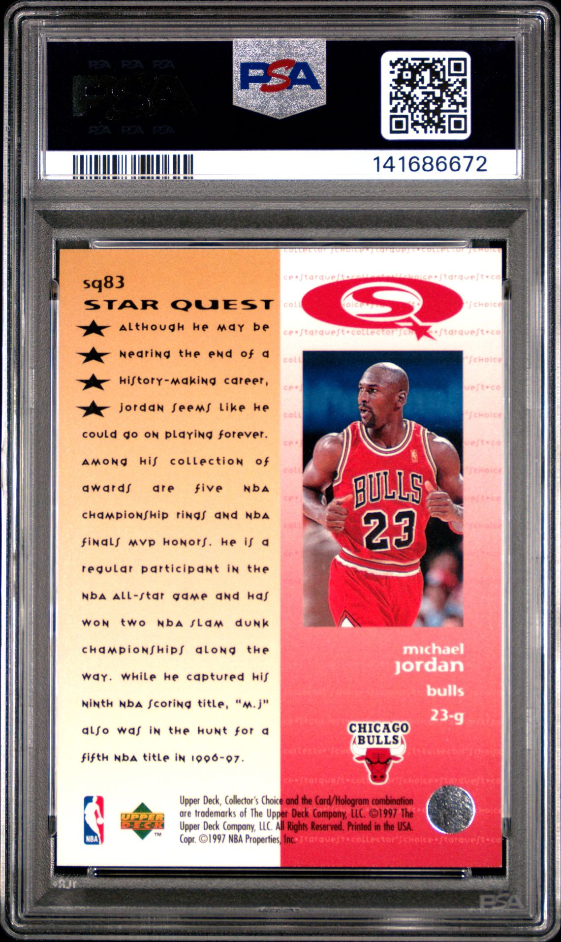 1997 Collector's Choice Starquest Michael Jordan #Sq83 (Starquest) Mint 9 back