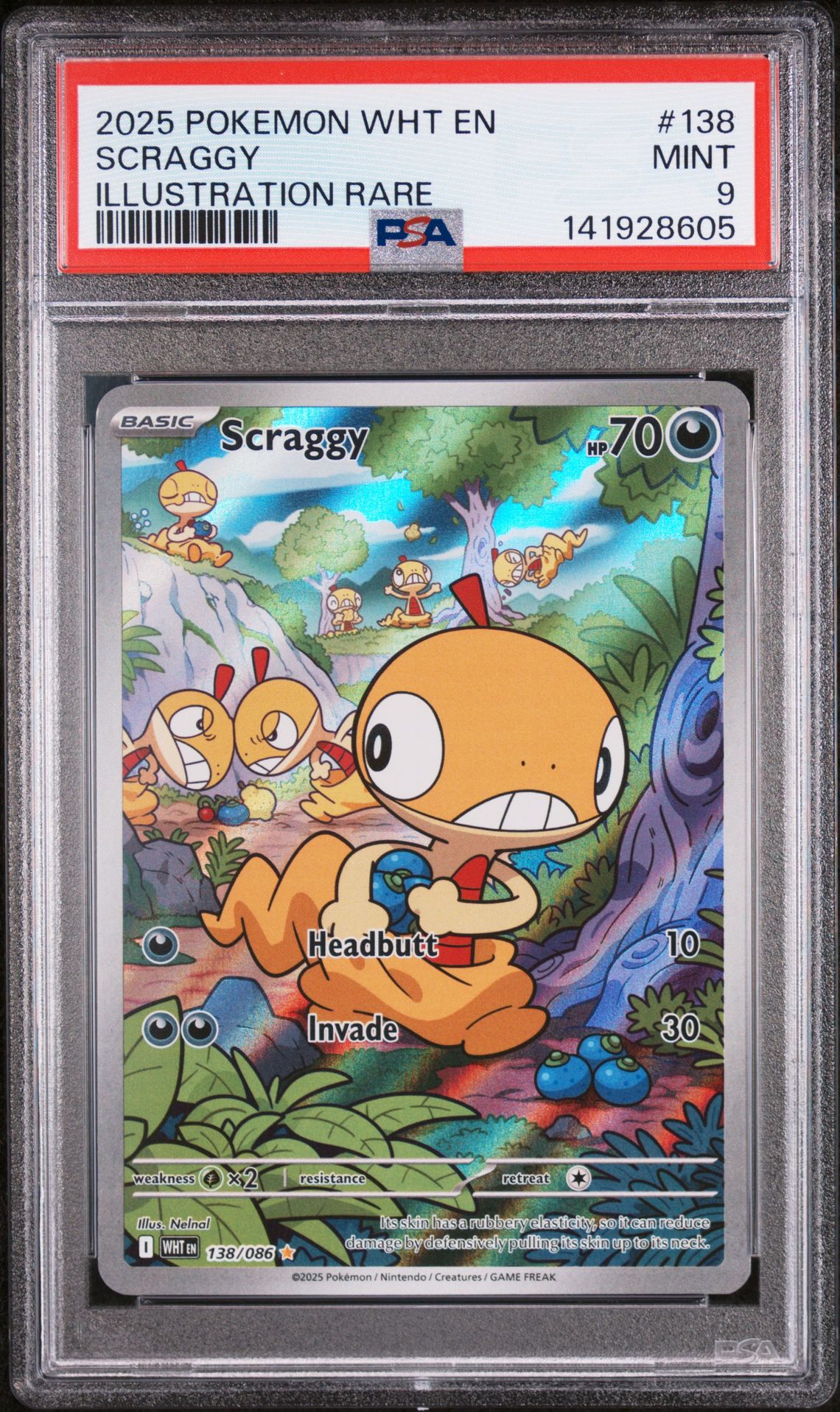 2025 Pokemon Wht En-White Flare Scraggy #138 (Illustration Rare) Mint 9 front