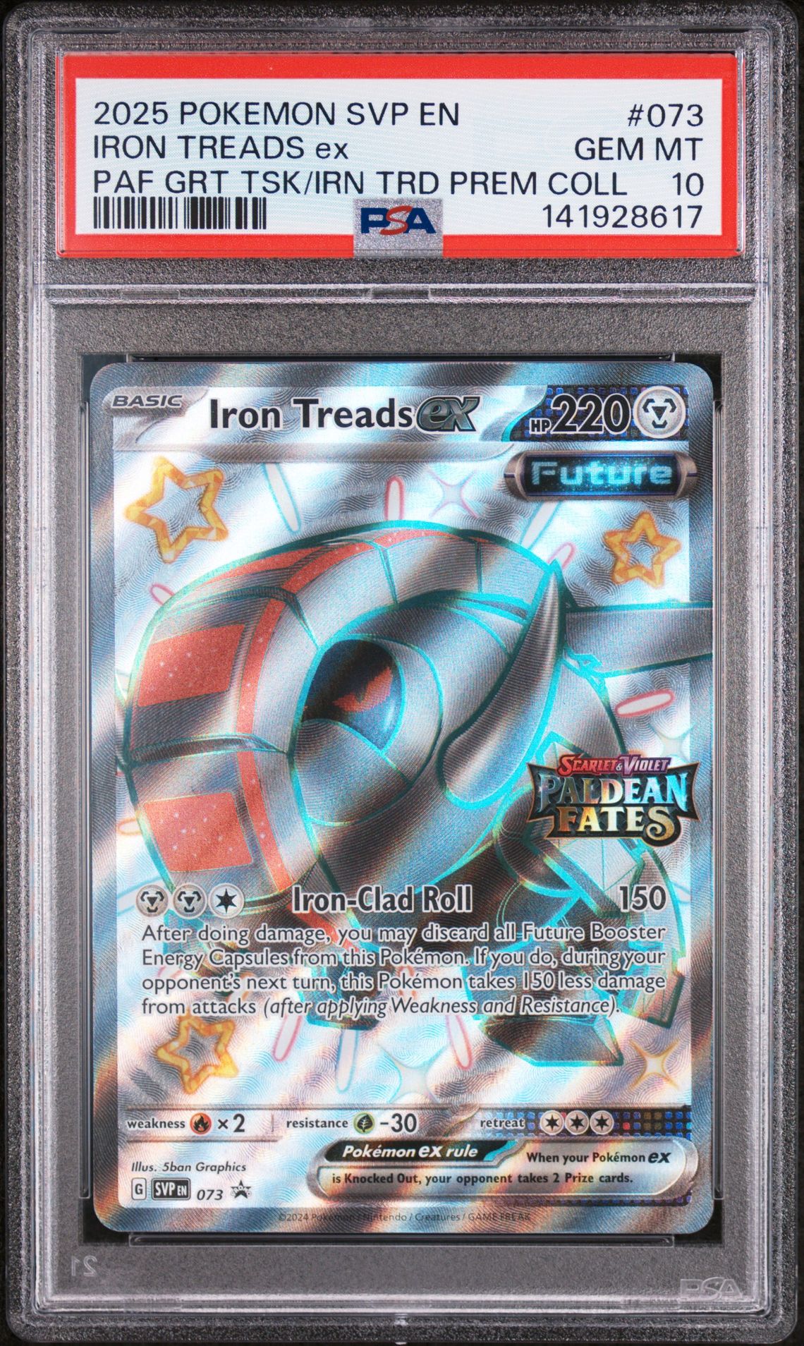 2025 Pokemon Svp En-Sv Black Star Promo Iron Treads Ex #073 (Paf Grt Tsk/Irn Trd Prem Coll) Gem Mt 10 front view - PSA graded GEM MT 10