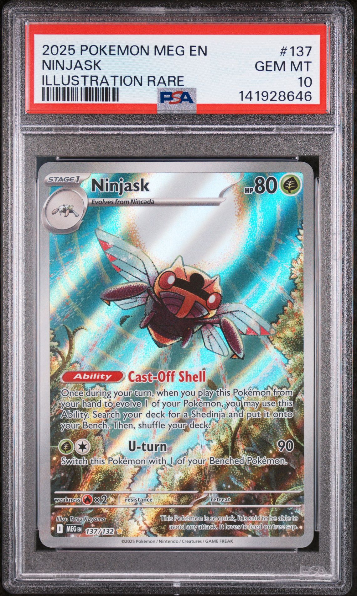 2025 Pokemon Meg En-Mega Evolution Ninjask #137 (Illustration Rare) Gem Mt 10 front view - PSA graded GEM MT 10