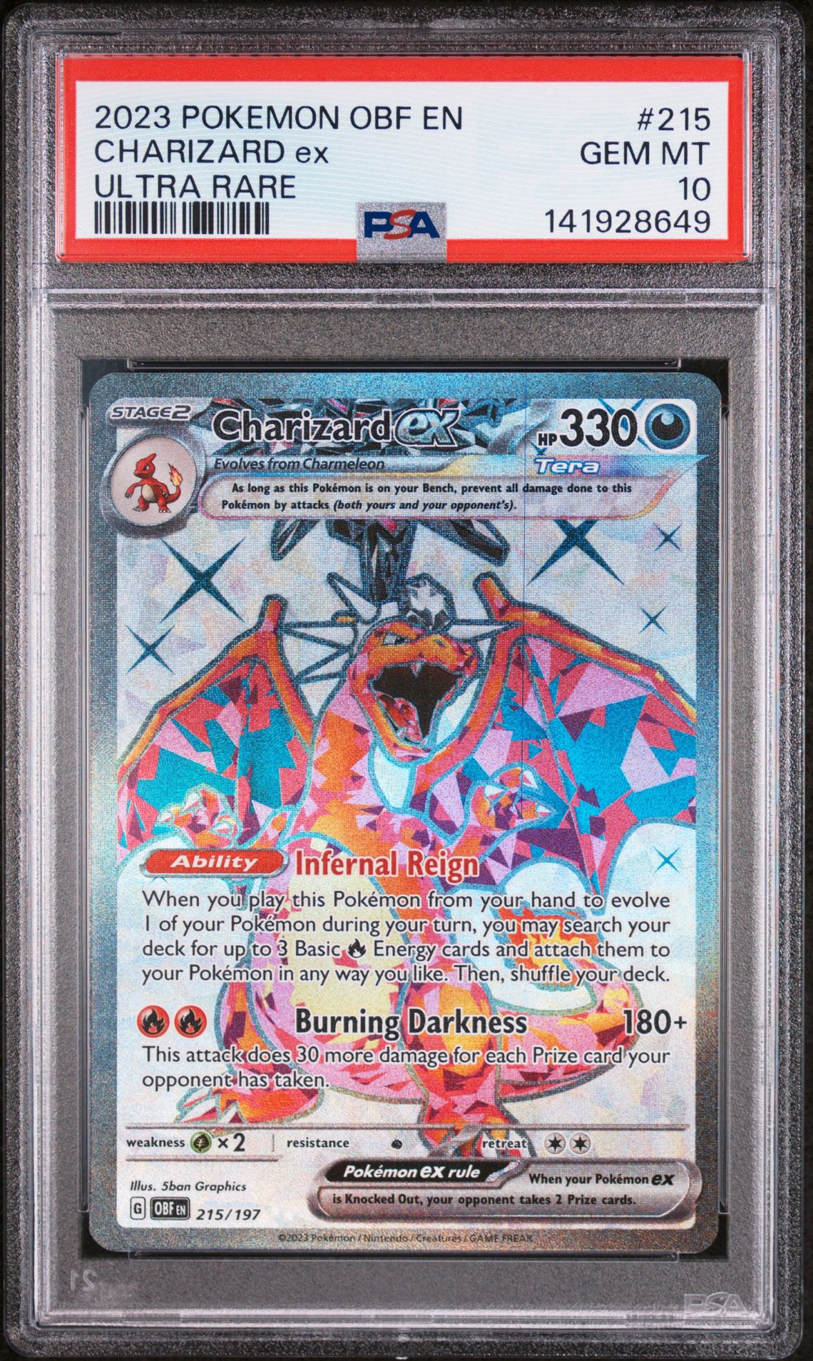 2023 Pokemon Obf En-Obsidian Flames Charizard Ex #215 (Ultra Rare) Gem Mt 10 front