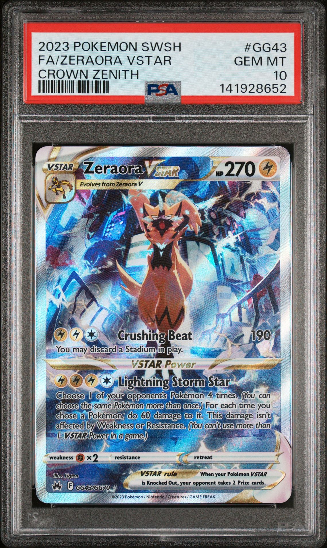2023 Pokemon Sword And Shield Crown Zenith Fa/Zeraora Vstar #Gg43 (Crown Zenith) Gem Mt 10 front