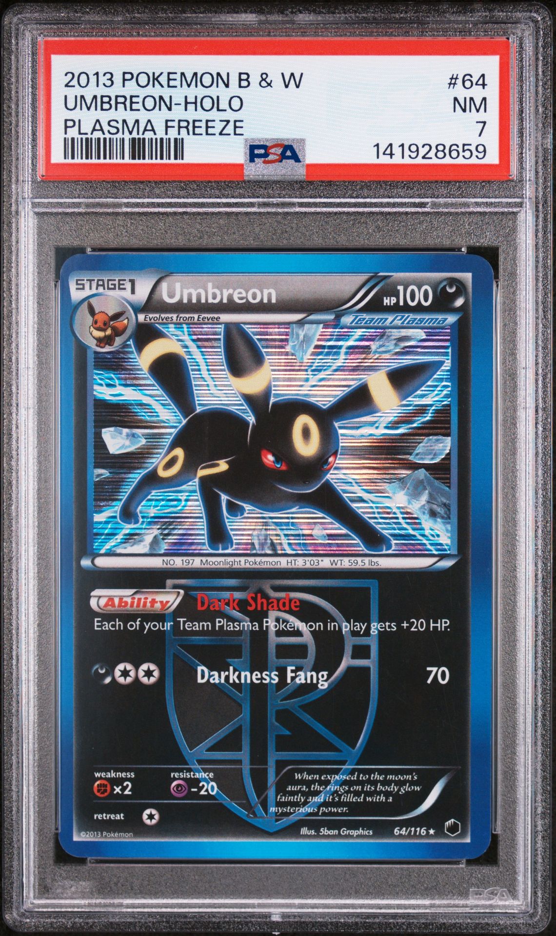 2013 Pokemon Black & White Plasma Freeze Umbreon-Holo #64 (Plasma Freeze) Nm 7 front