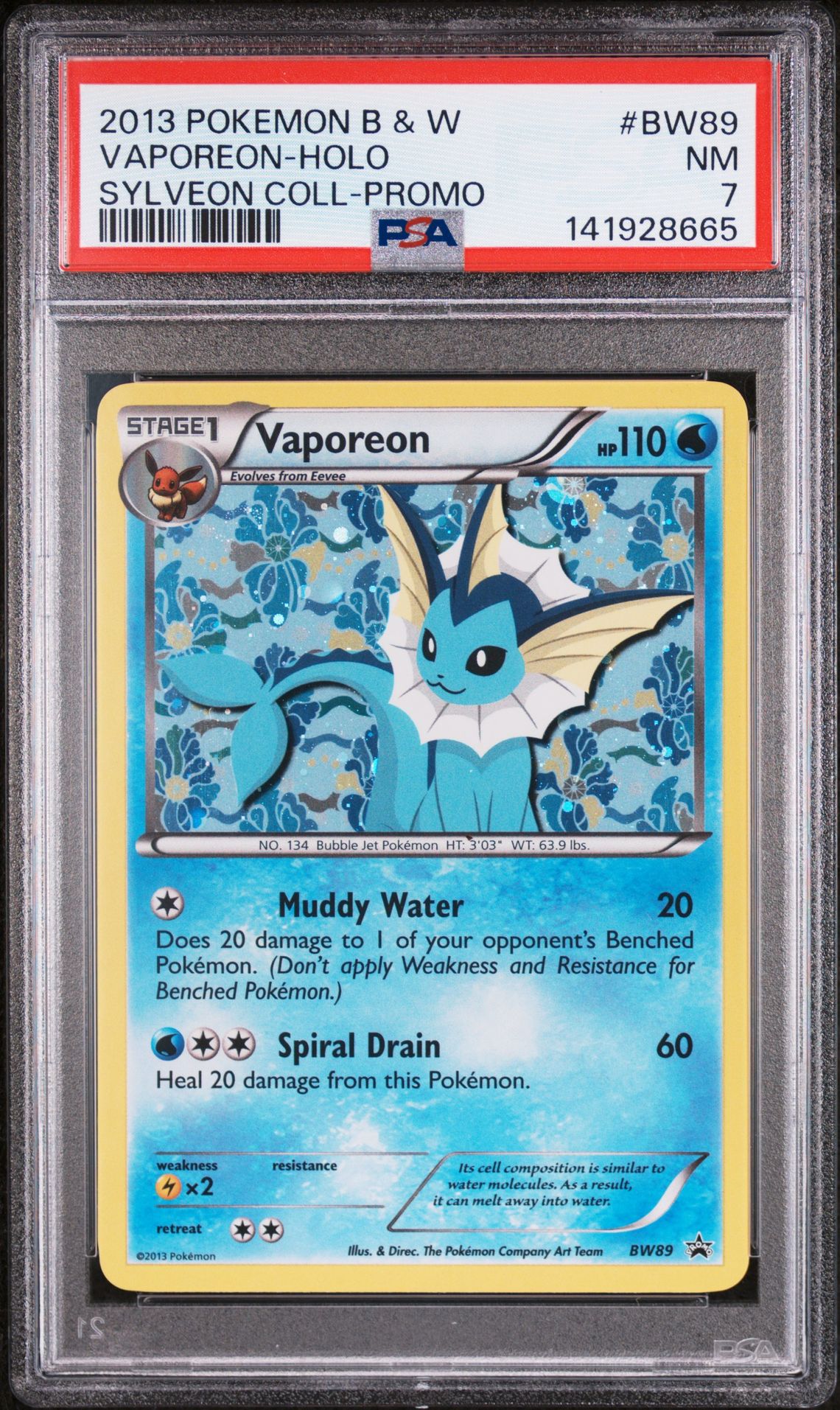 2013 Pokemon Black & White Promo Vaporeon-Holo #Bw89 (Sylveon Coll-Promo) Nm 7 front
