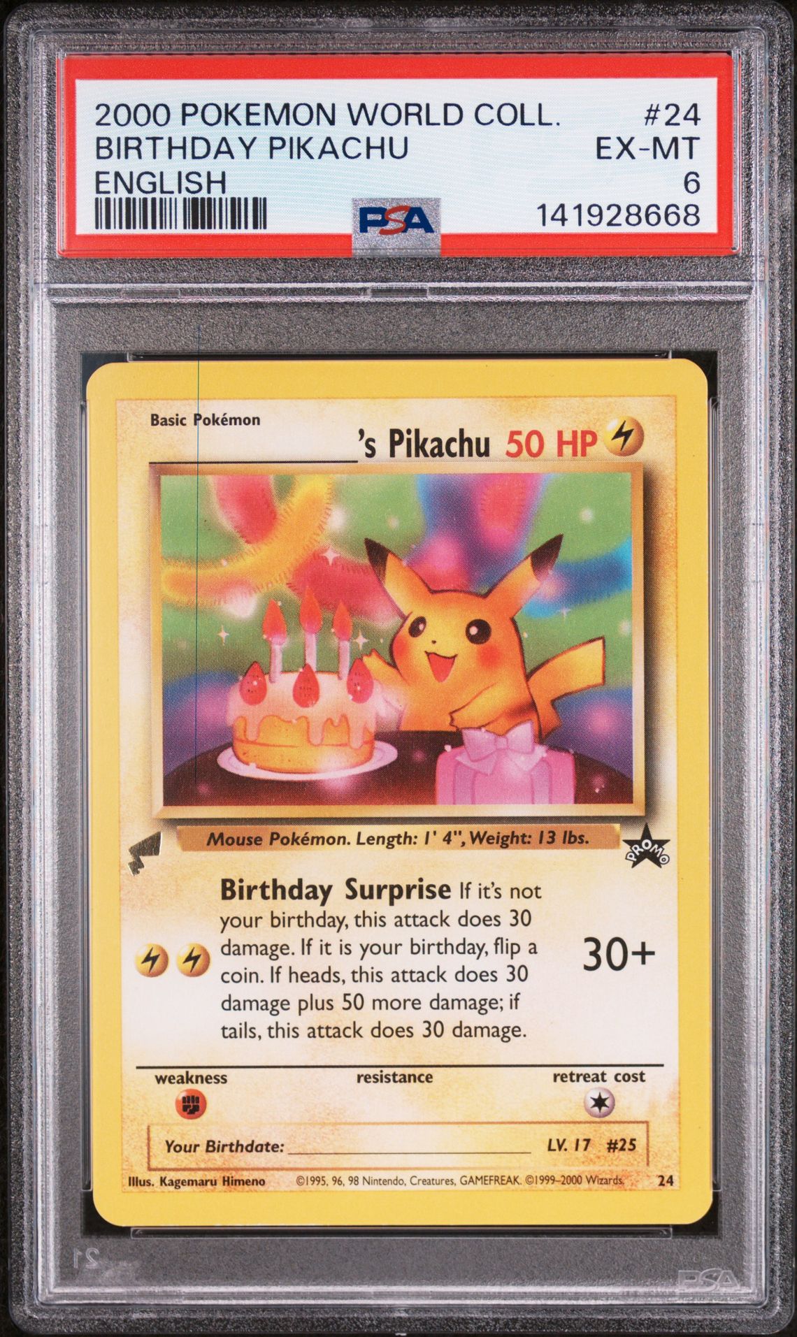 2000 Pokemon Pikachu World Collection Birthday Pikachu #24 (English) Ex-Mt 6 front