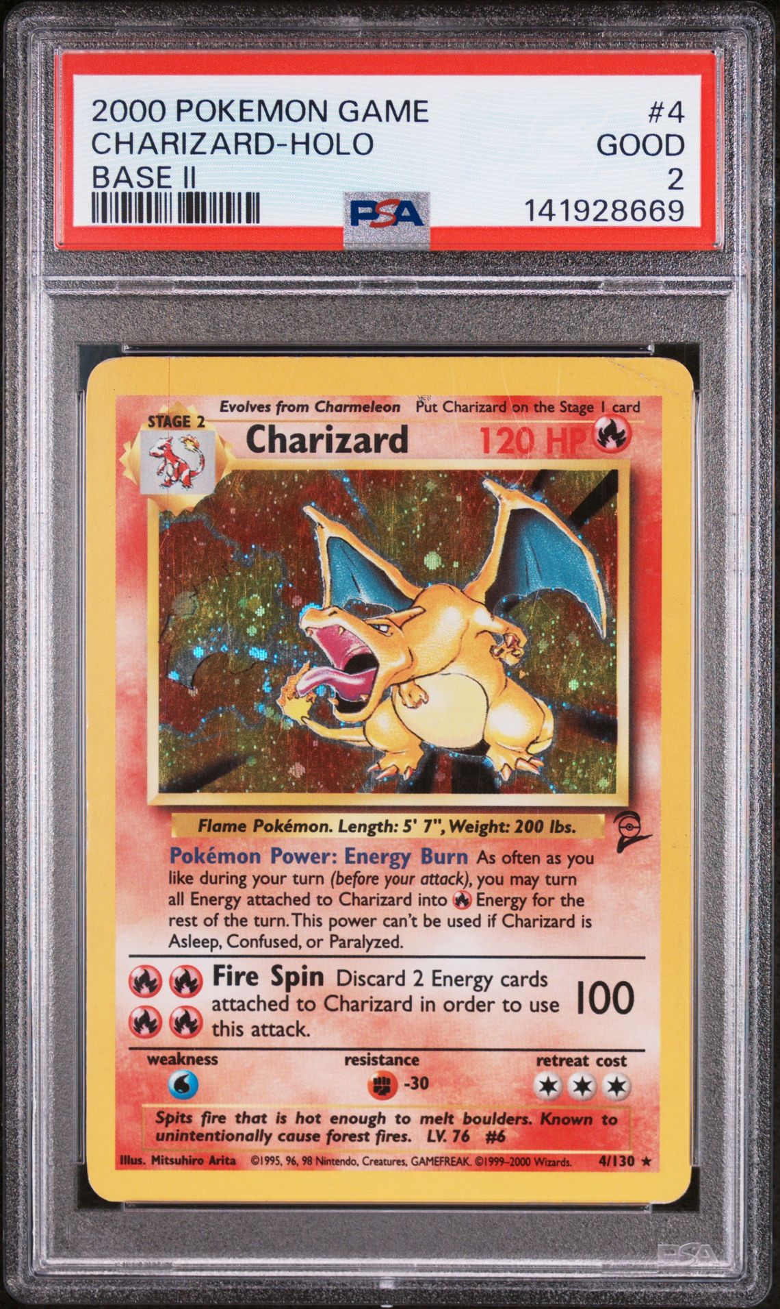2000 Pokemon Game Base Ii Charizard-Holo #4 (Base Ii) Good 2 front