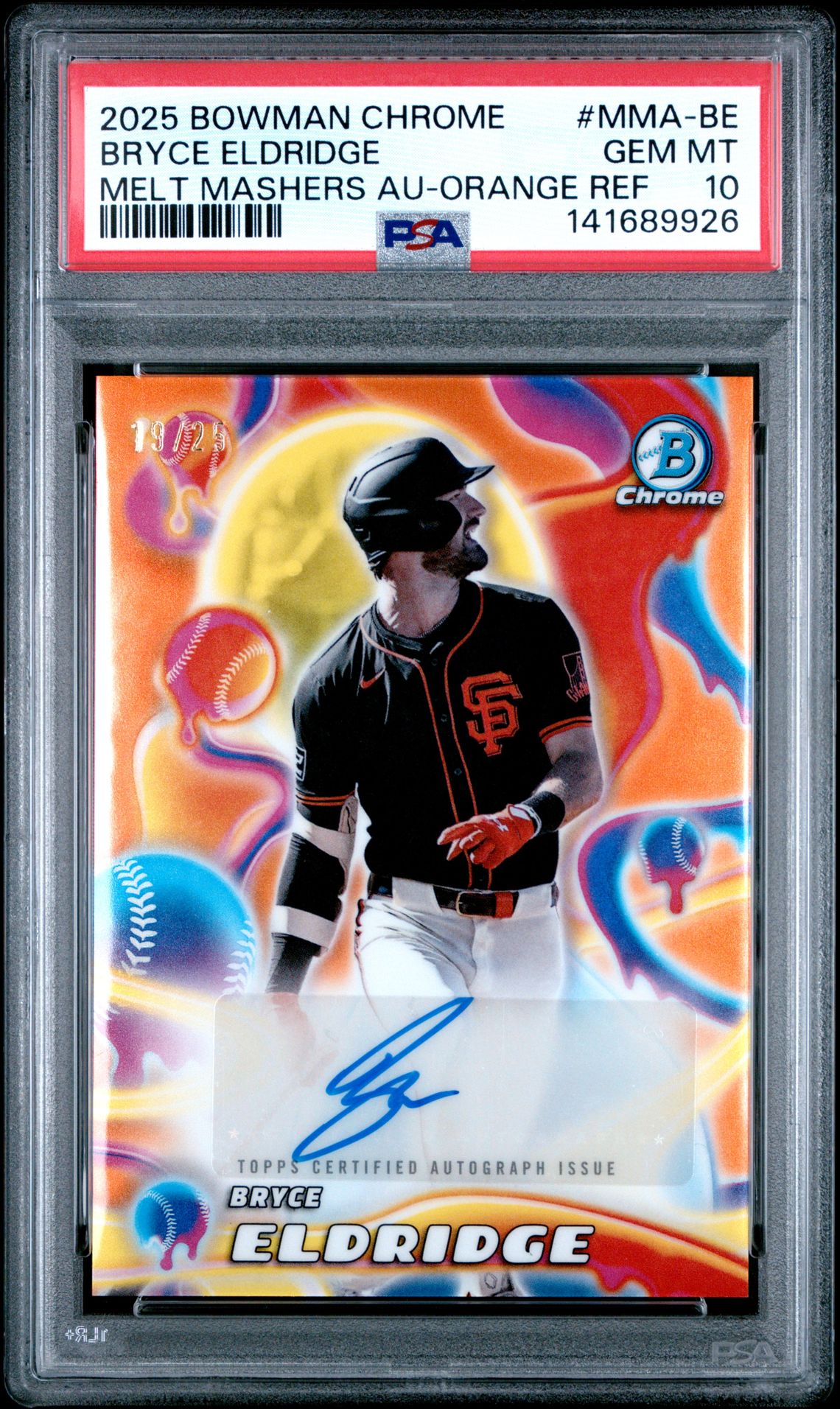 2025 Bowman Chrome Melt Mashers Autographs Bryce Eldridge #Mma-Be (Melt Mashers Au-Orange Ref) Gem Mt 10 front