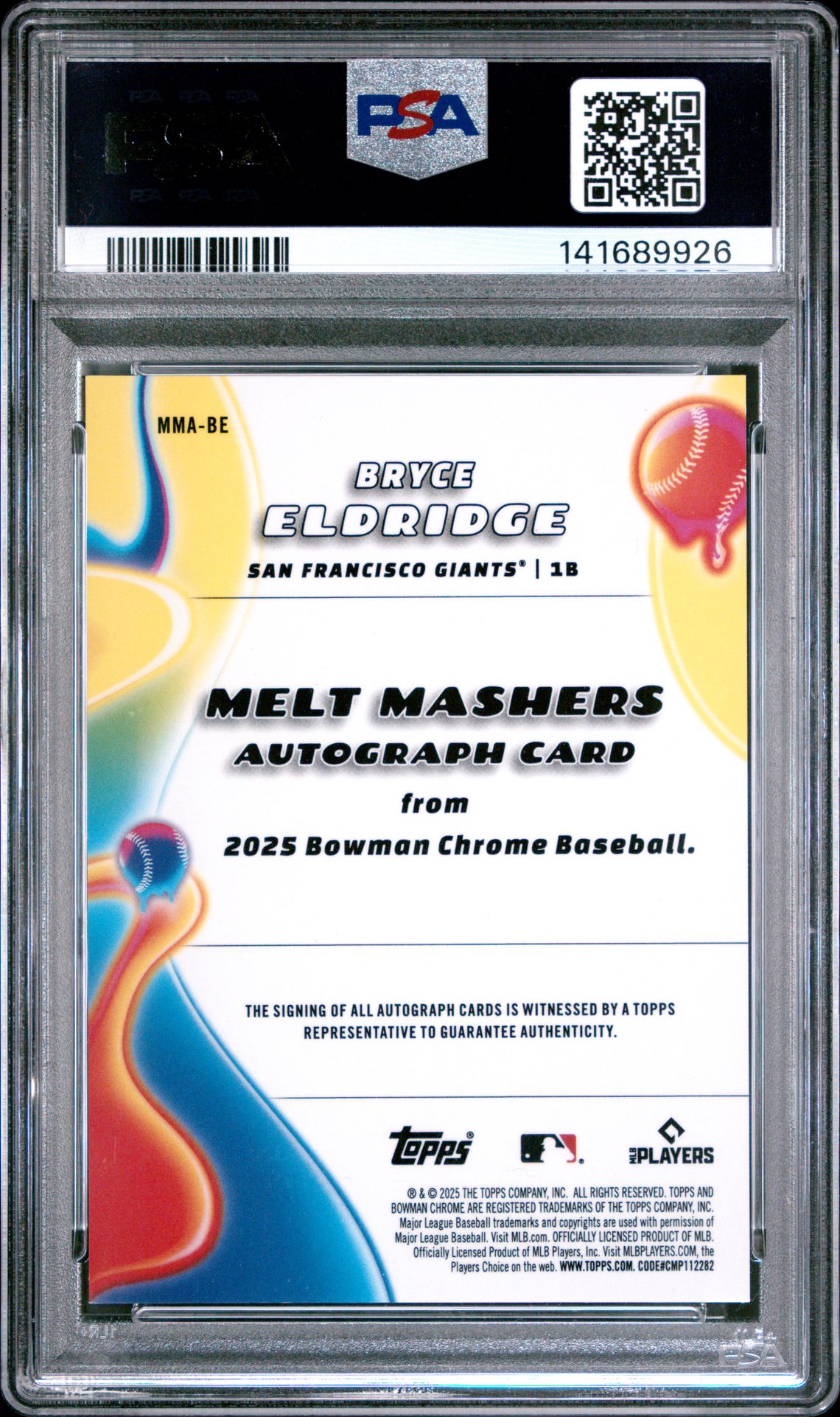 2025 Bowman Chrome Melt Mashers Autographs Bryce Eldridge #Mma-Be (Melt Mashers Au-Orange Ref) Gem Mt 10 back