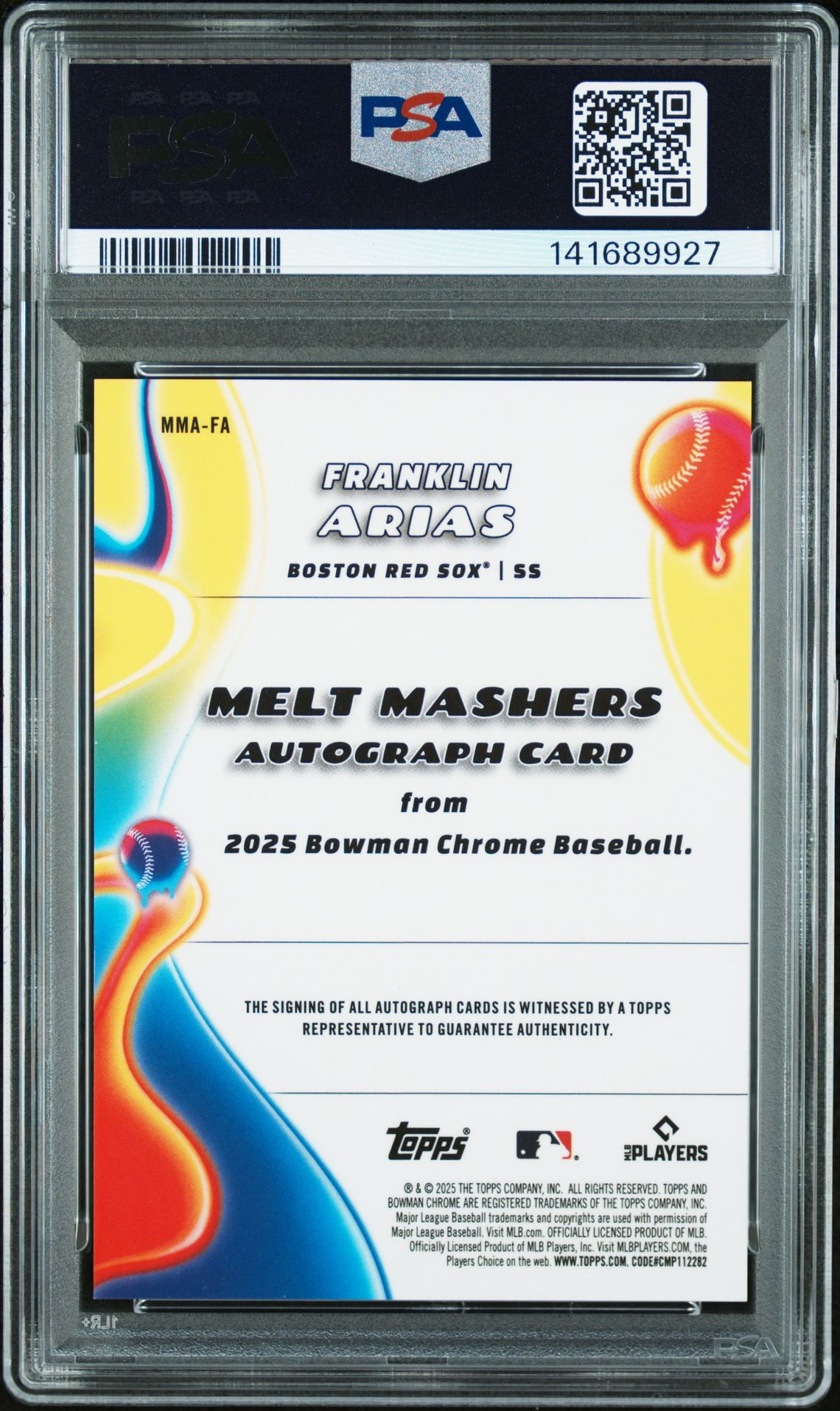 2025 Bowman Chrome Melt Mashers Autographs Franklin Arias #Mma-Fa (Melt Mashers Au-Gld Mini Dia) Mint 9 back