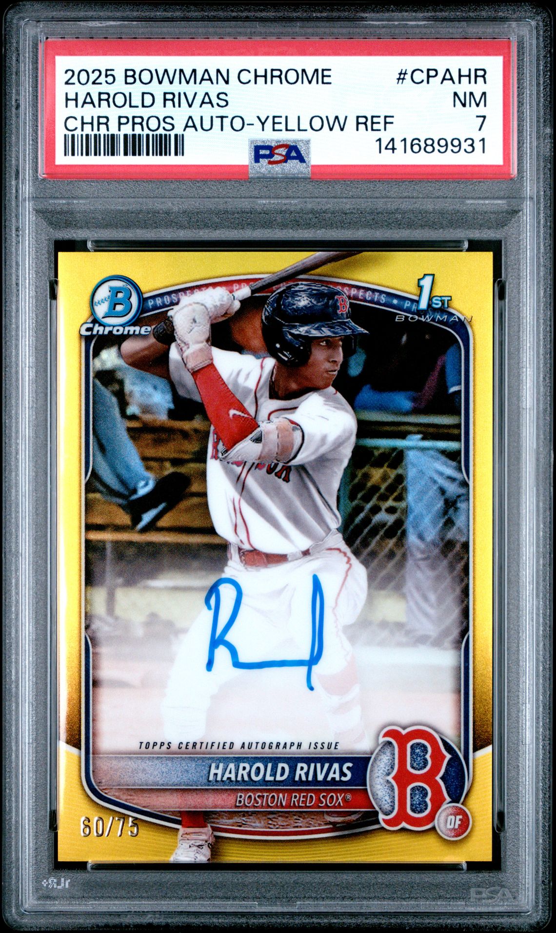 2025 Bowman Chrome Prospect Autographs Harold Rivas #Cpahr (Chr Pros Auto-Yellow Ref) Nm 7 front