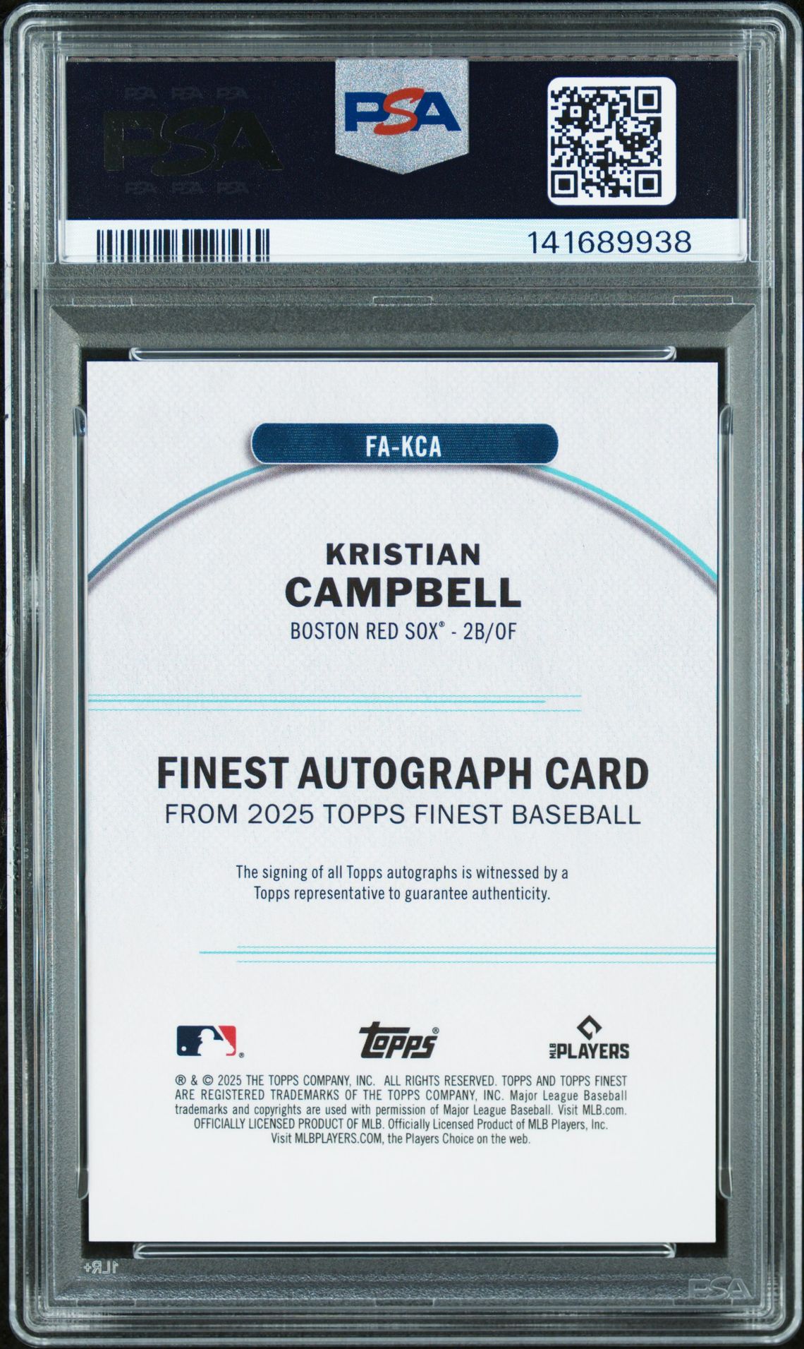 2025 Topps Finest Finest Autographs Kristian Campbell #Kca (Finest Autograph-Blue Ref) Gem Mt 10 back