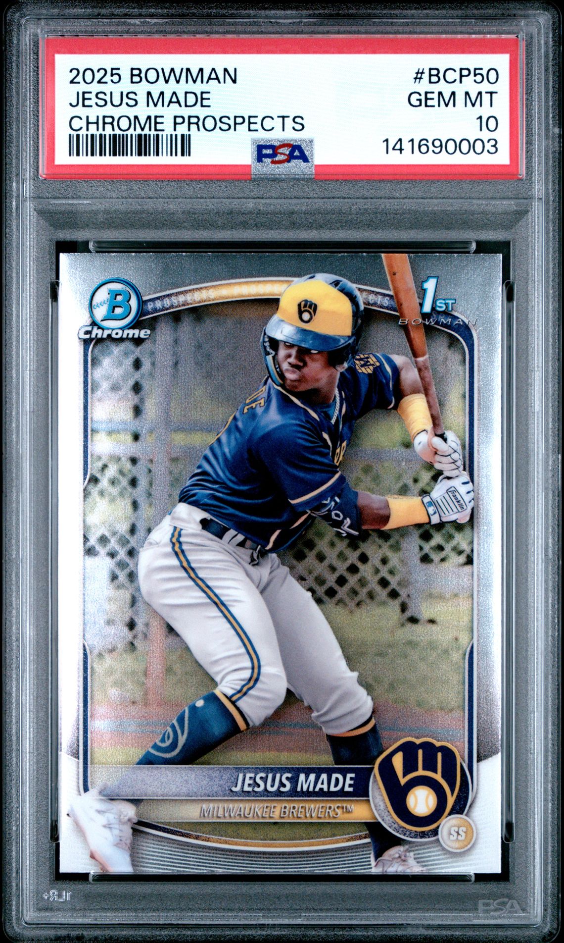 2025 Bowman Chrome Prospects Jesus Made #Bcp50 Gem Mt 10 front