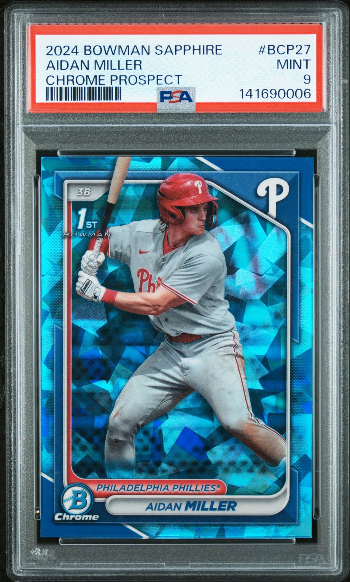 2024 Bowman Sapphire Edition Chrome Prospects Aidan Miller #Bcp27 (Chrome Prospect) Mint 9 front