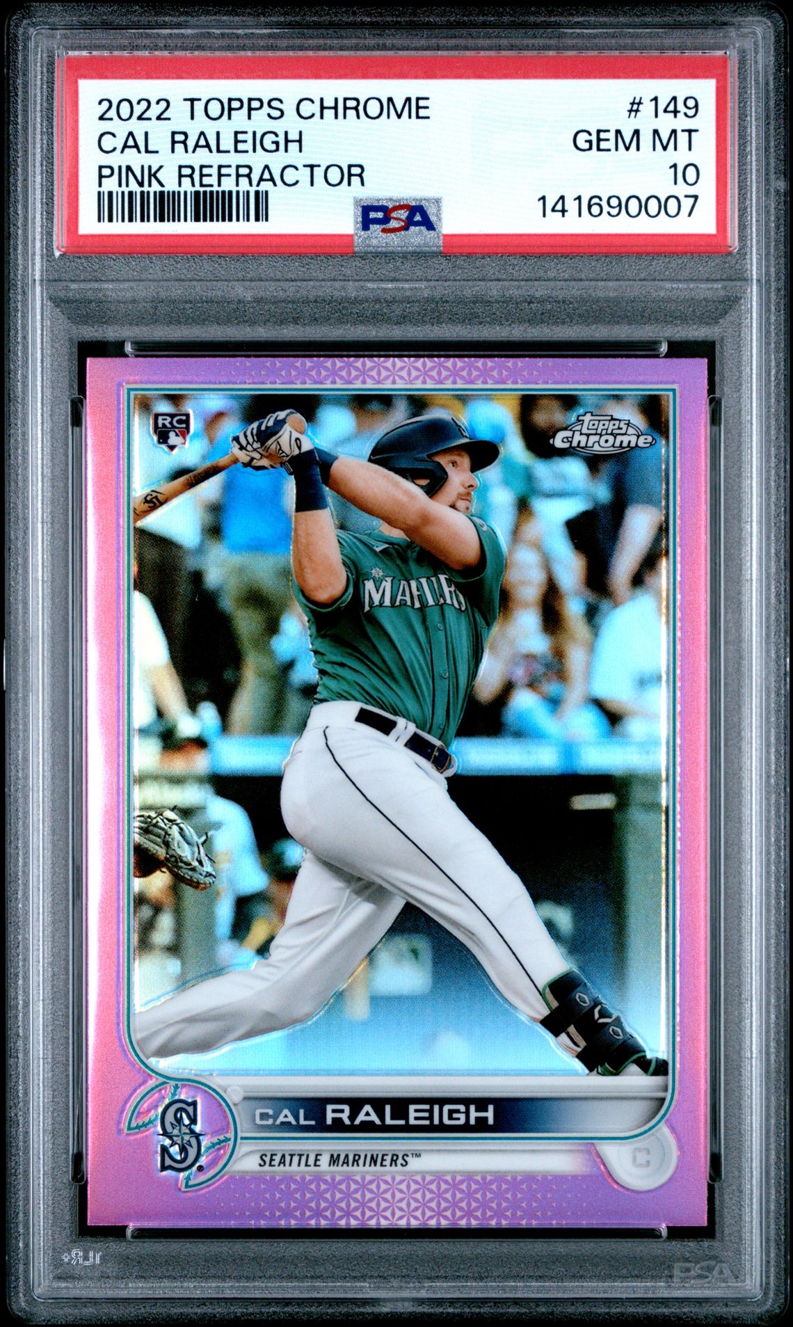 2022 Topps Chrome Cal Raleigh #149 (Pink Refractor) Gem Mt 10 front