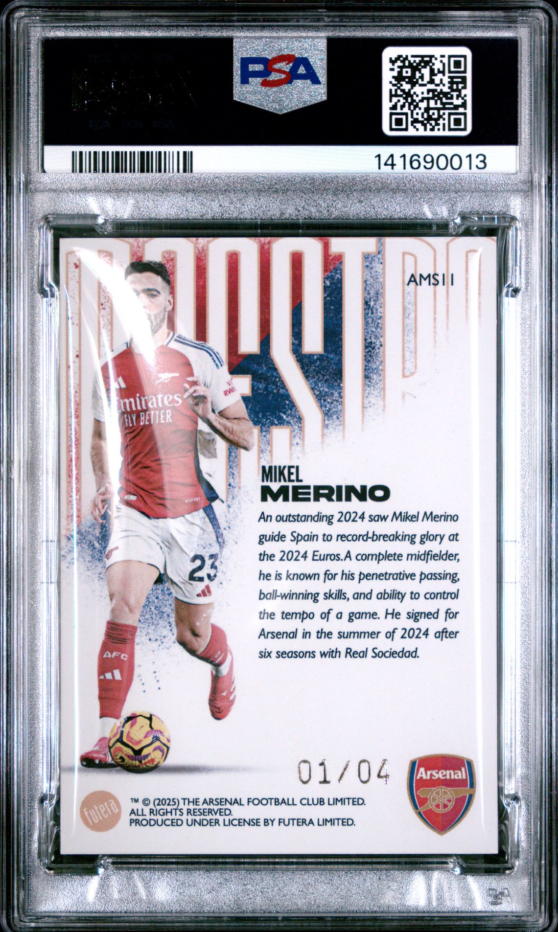 2024-25 Futera Arsenal Fx Collection Maestro Mikel Merino #Ams11 (Maestro-Gold) Gem Mt 10 back