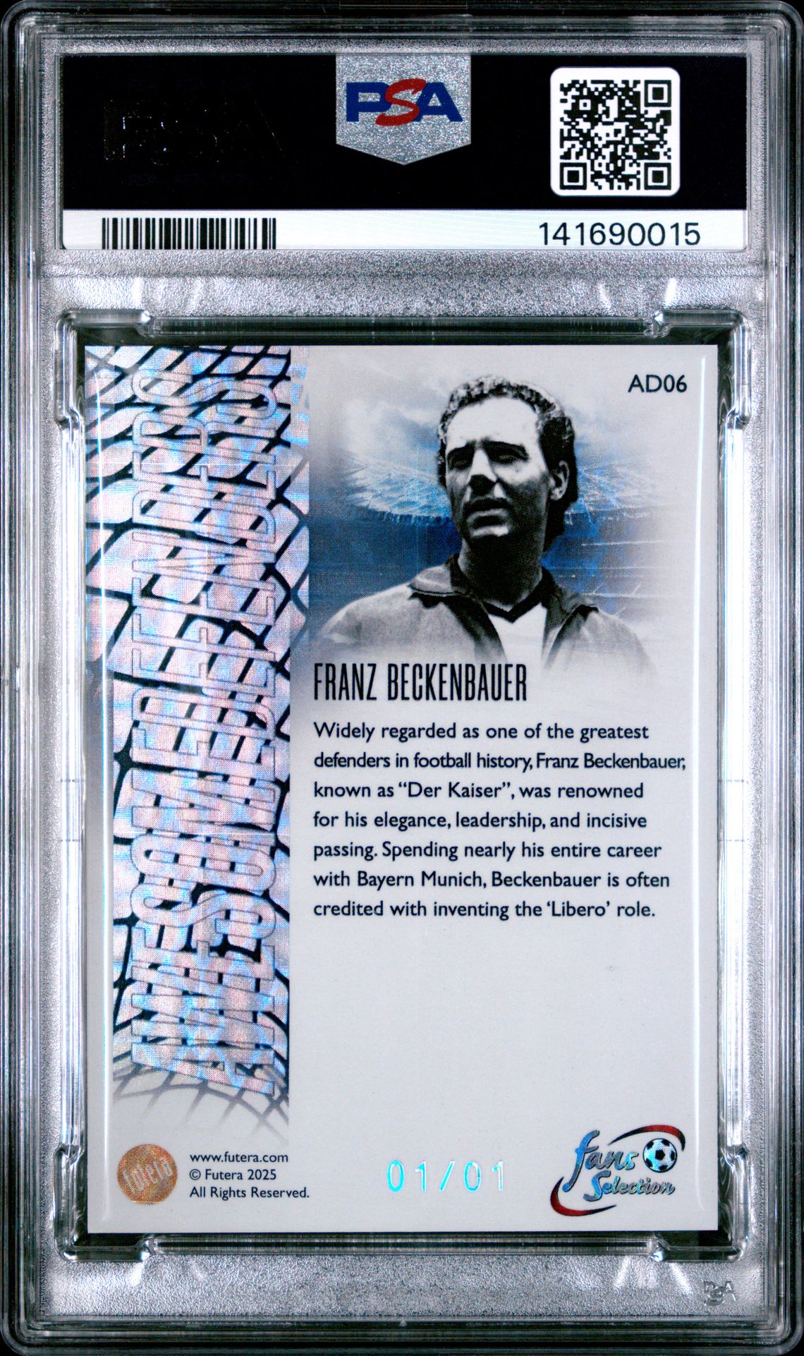 2025 Futera Fans' Selection World Football Series 1 Awesome Defenders Franz Beckenbauer #Ad06 (Aws Dfndrs-Hypno-Shine 1/1) Mint 9 back