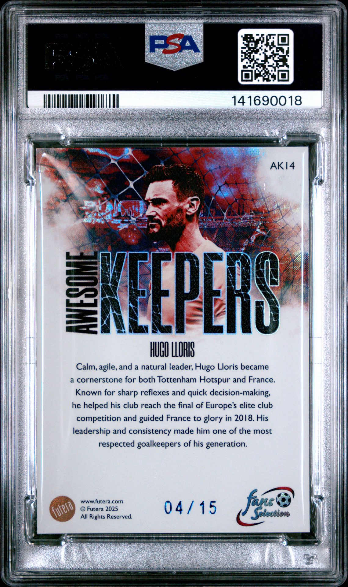 2025 Futera Fans' Selection World Football Series 1 Awesome Keepers Hugo Lloris #Ak14 (Awesome Keepers-Blue-Shine) Gem Mt 10 back