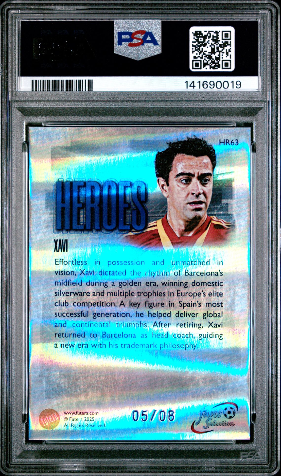2025 Futera Fans' Selection World Football Series 1 Heroes Xavi #Hr63 (Heroes-Laser Blue-Shine) Gem Mt 10 back