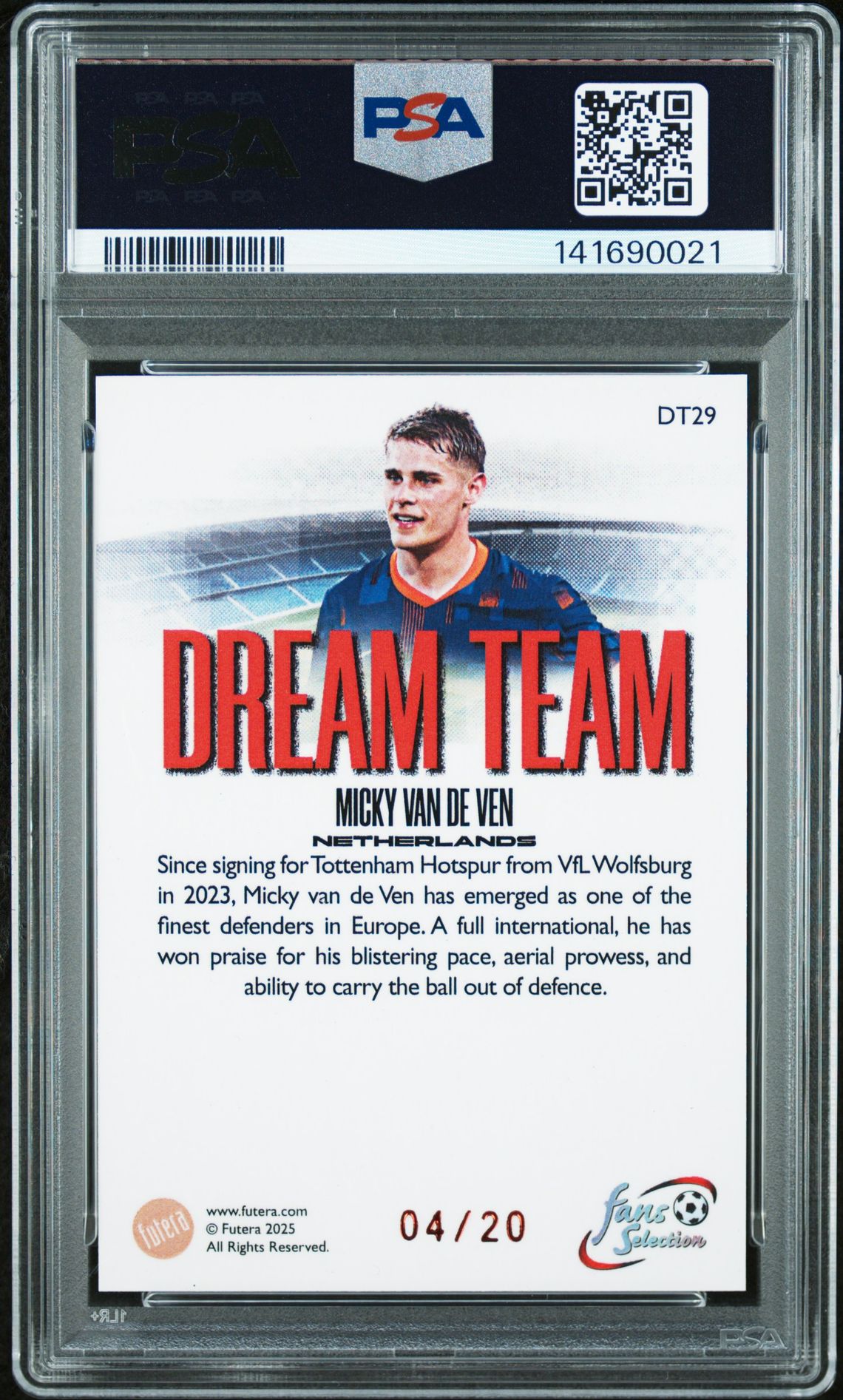 2025 Futera Fans' Selection World Football Series 1 Dream Team Micky Van De Ven #Dt29 (Dream Team-Red-Shine) Mint 9 back