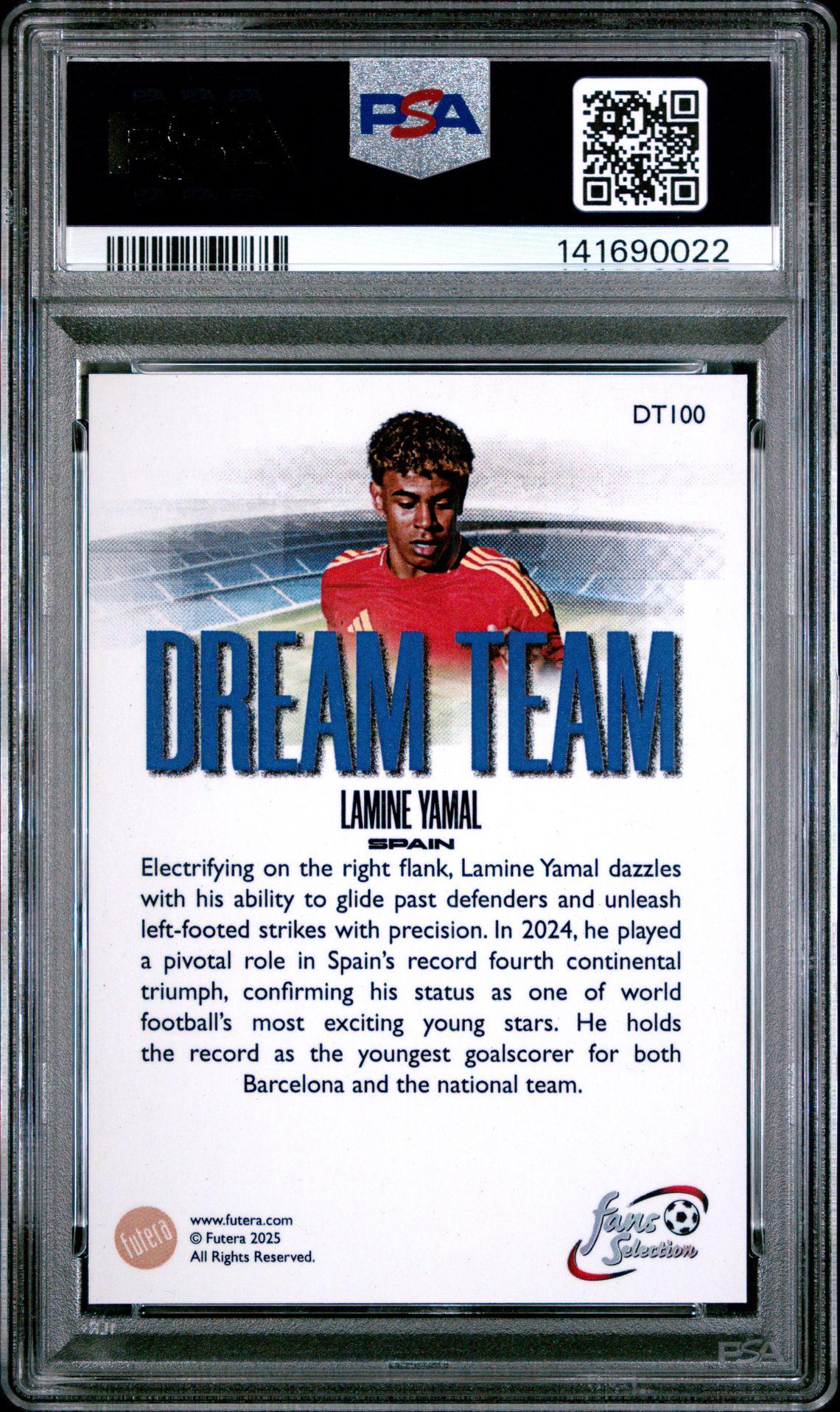 2025 Futera Fans' Selection World Football Series 1 Dream Team Lamine Yamal #Dt100 Gem Mt 10 back