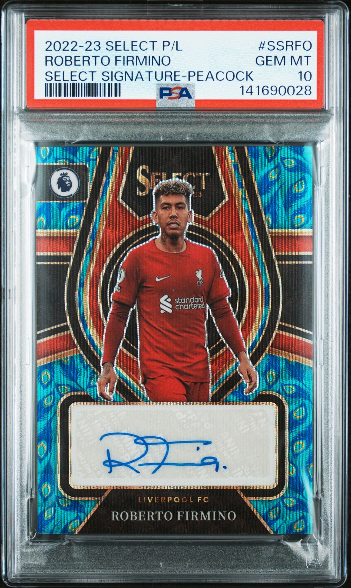 2022-23 Panini Select Premier League Select Signatures Roberto Firmino #Ssrfo (Select Signature-Peacock) Gem Mt 10 front