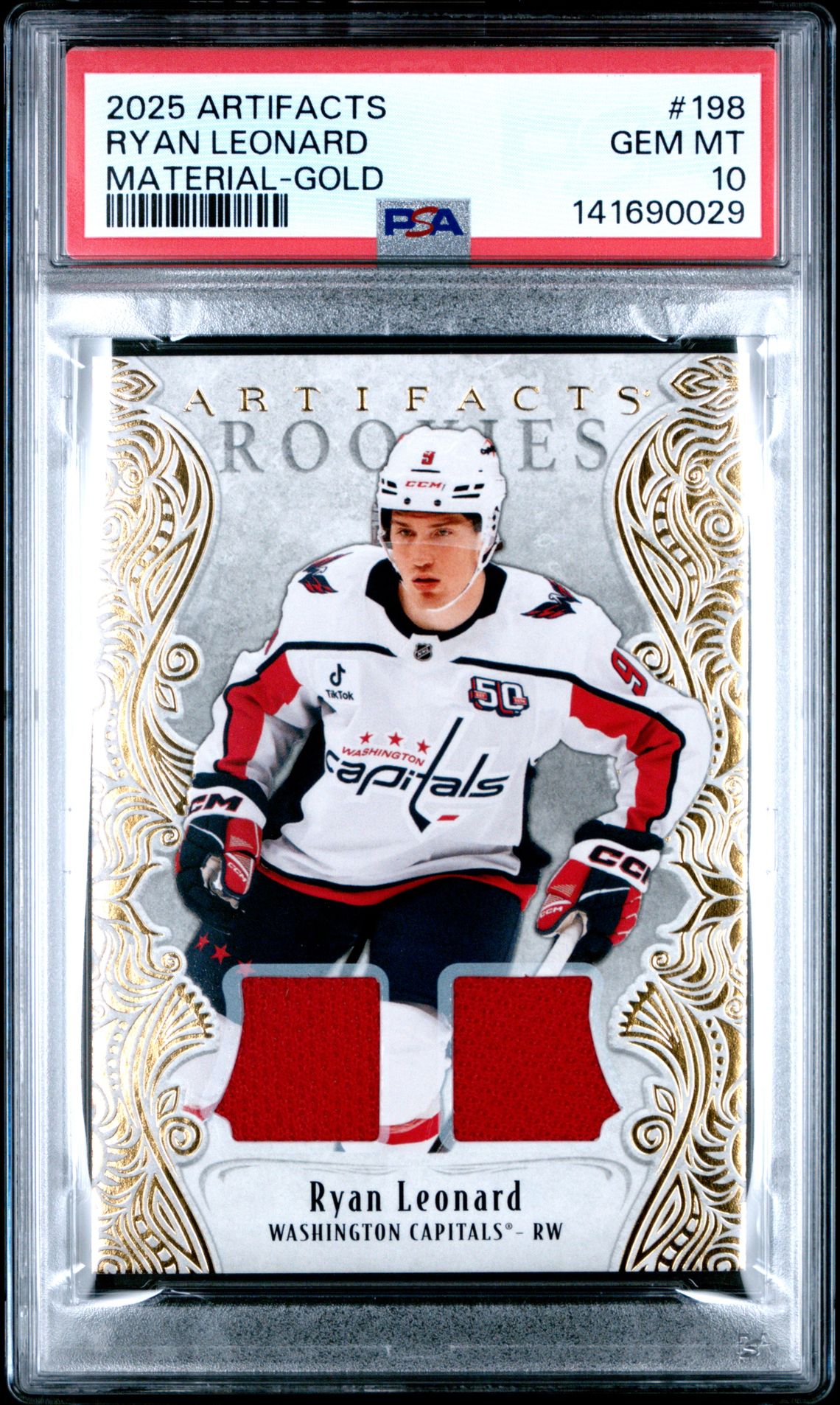 2025 Upper Deck Artifacts Ryan Leonard #198 (Material-Gold) Gem Mt 10 front