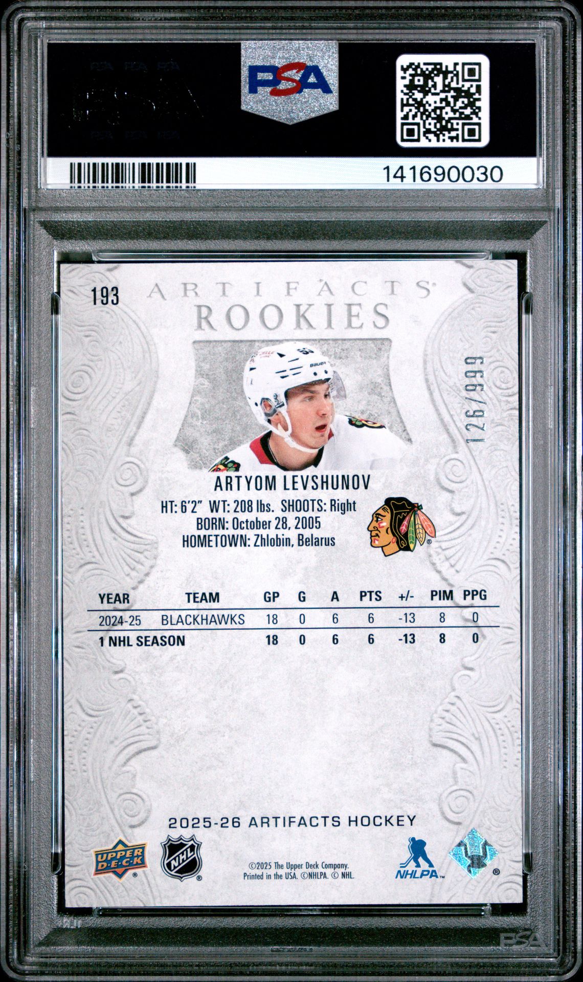2025 Upper Deck Artifacts Artyom Levshunov #193 Mint 9 back