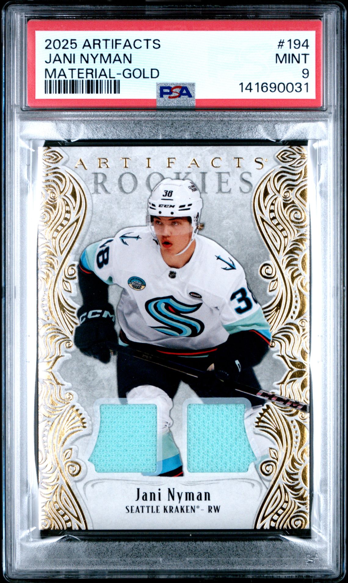 2025 Upper Deck Artifacts Jani Nyman #194 (Material-Gold) Mint 9 front