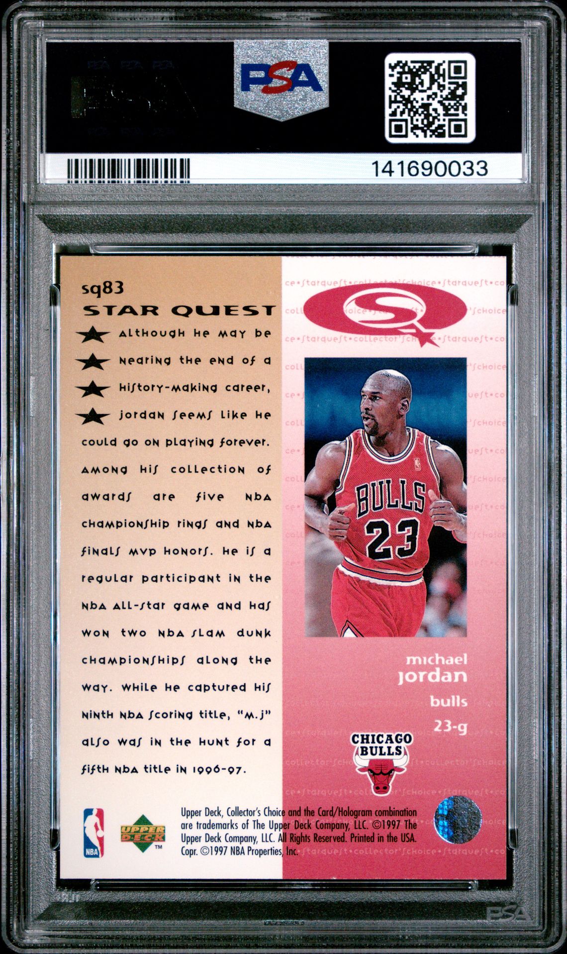 1997 Collector's Choice Starquest Michael Jordan #Sq83 (Starquest) Mint 9 back