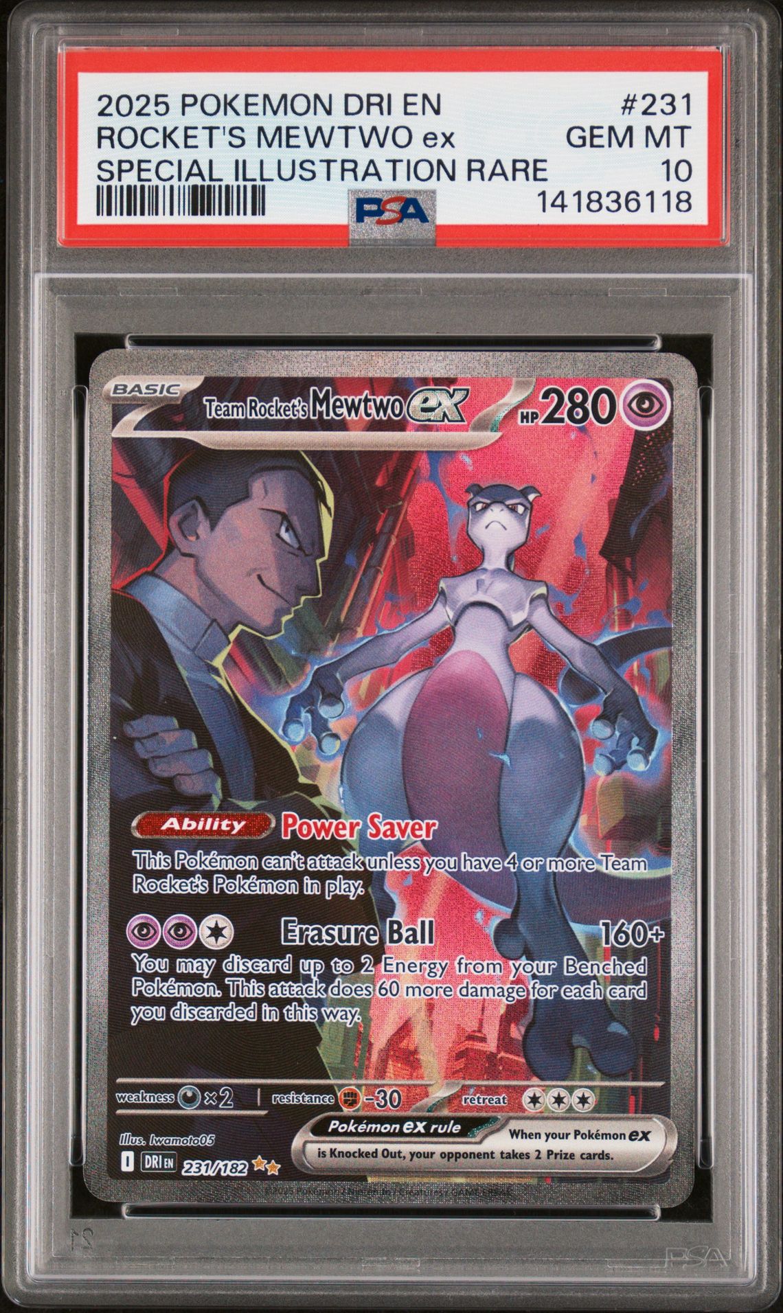 2025 Pokemon Dri En-Destined Rivals Rocket's Mewtwo Ex #231 (Special Illustration Rare) Gem Mt 10 front