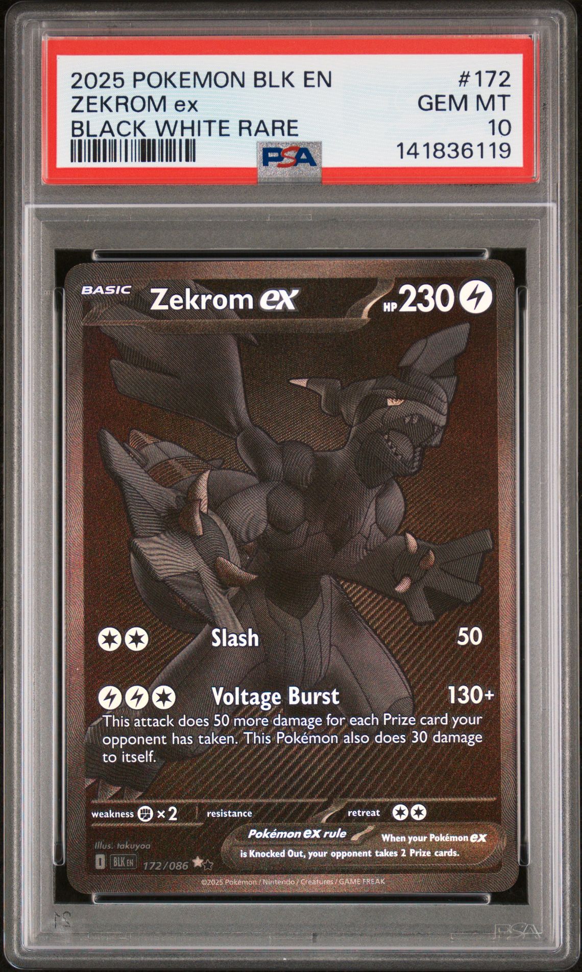 2025 Pokemon Blk En-Black Bolt Zekrom Ex #172 (Black White Rare) Gem Mt 10 front