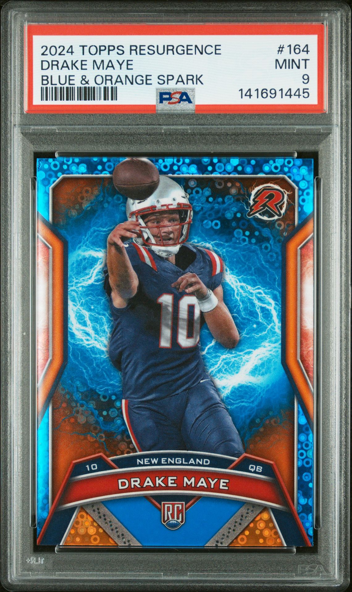 2024 Topps Resurgence Drake Maye #164 (Blue & Orange Spark) Mint 9 front