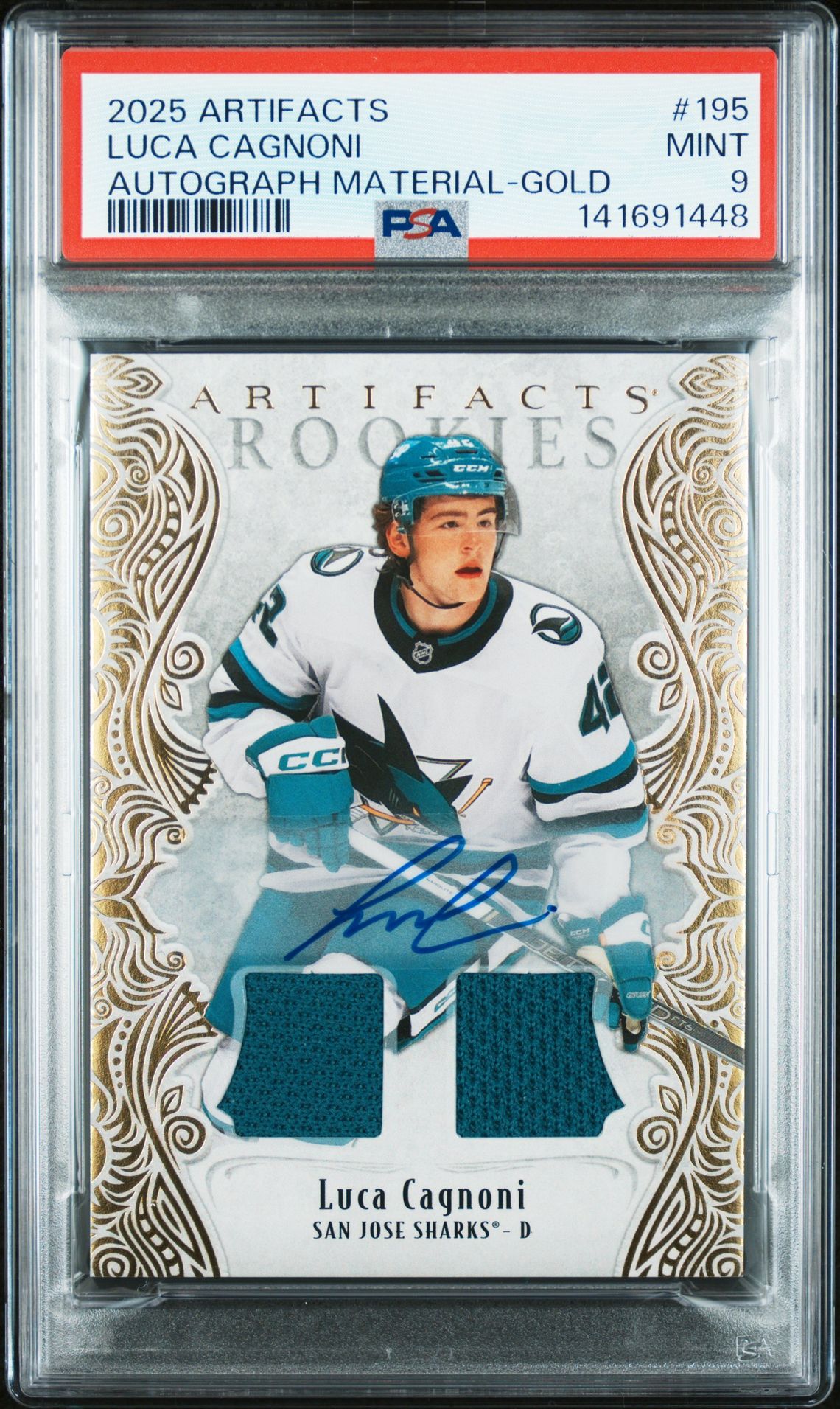 2025 Upper Deck Artifacts Luca Cagnoni #195 (Autograph Material-Gold) Mint 9 front