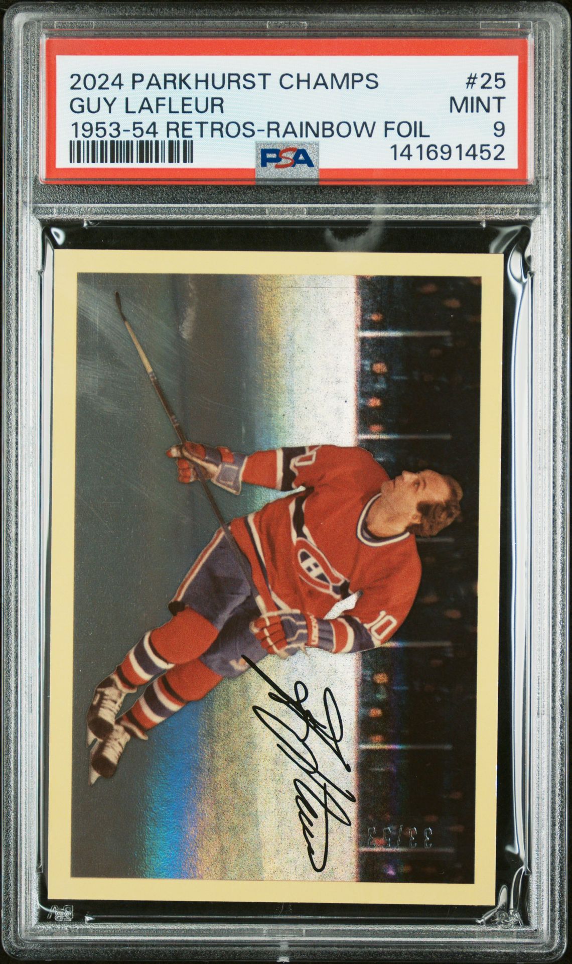 2024 Upper Deck Parkhurst Champions 1953-54 Retros Guy Lafleur #25 (1953-54 Retros-Rainbow Foil) Mint 9 front