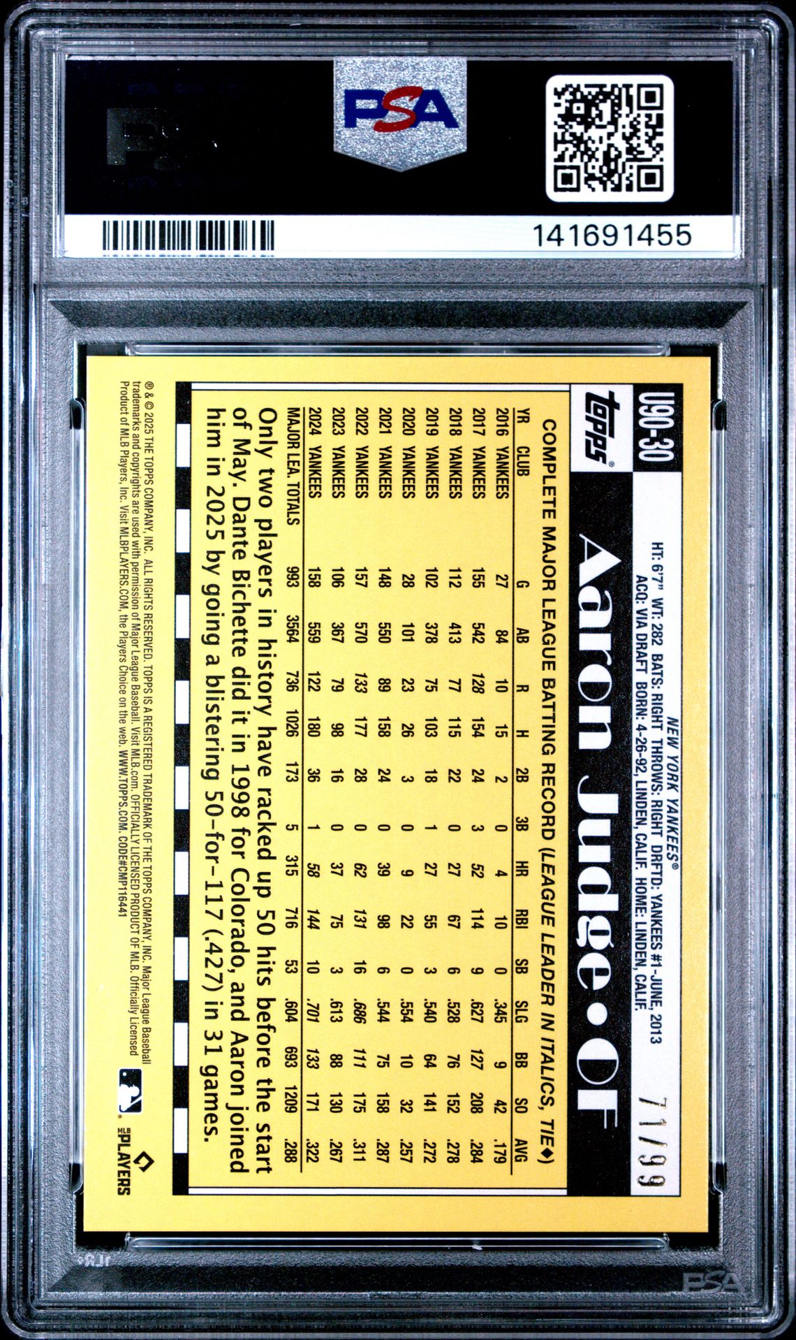 2025 Topps Update 1990 Topps Baseball Aaron Judge #30 (1990 Topps-Green) Nm 7 back