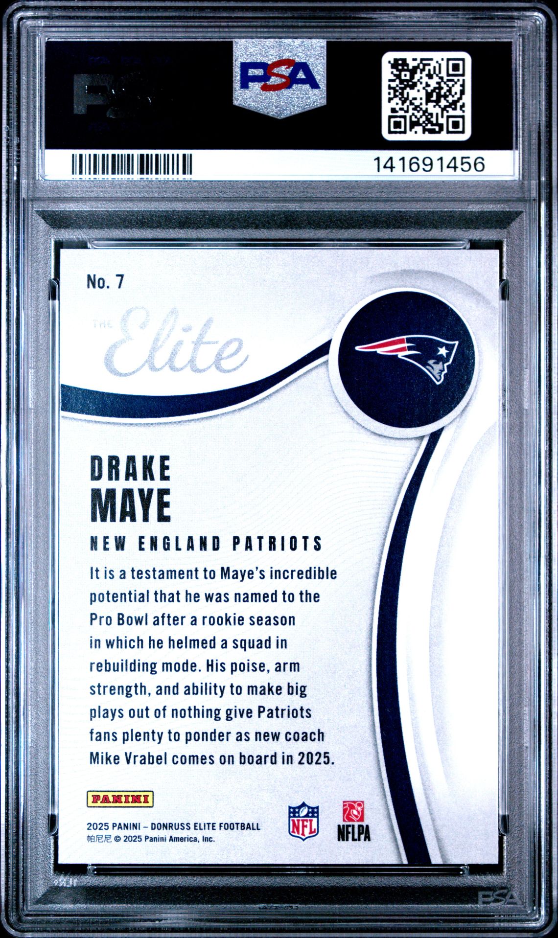 2025 Panini Donruss Elite The Elite Drake Maye #7 (The Elite-Green) Mint 9 back