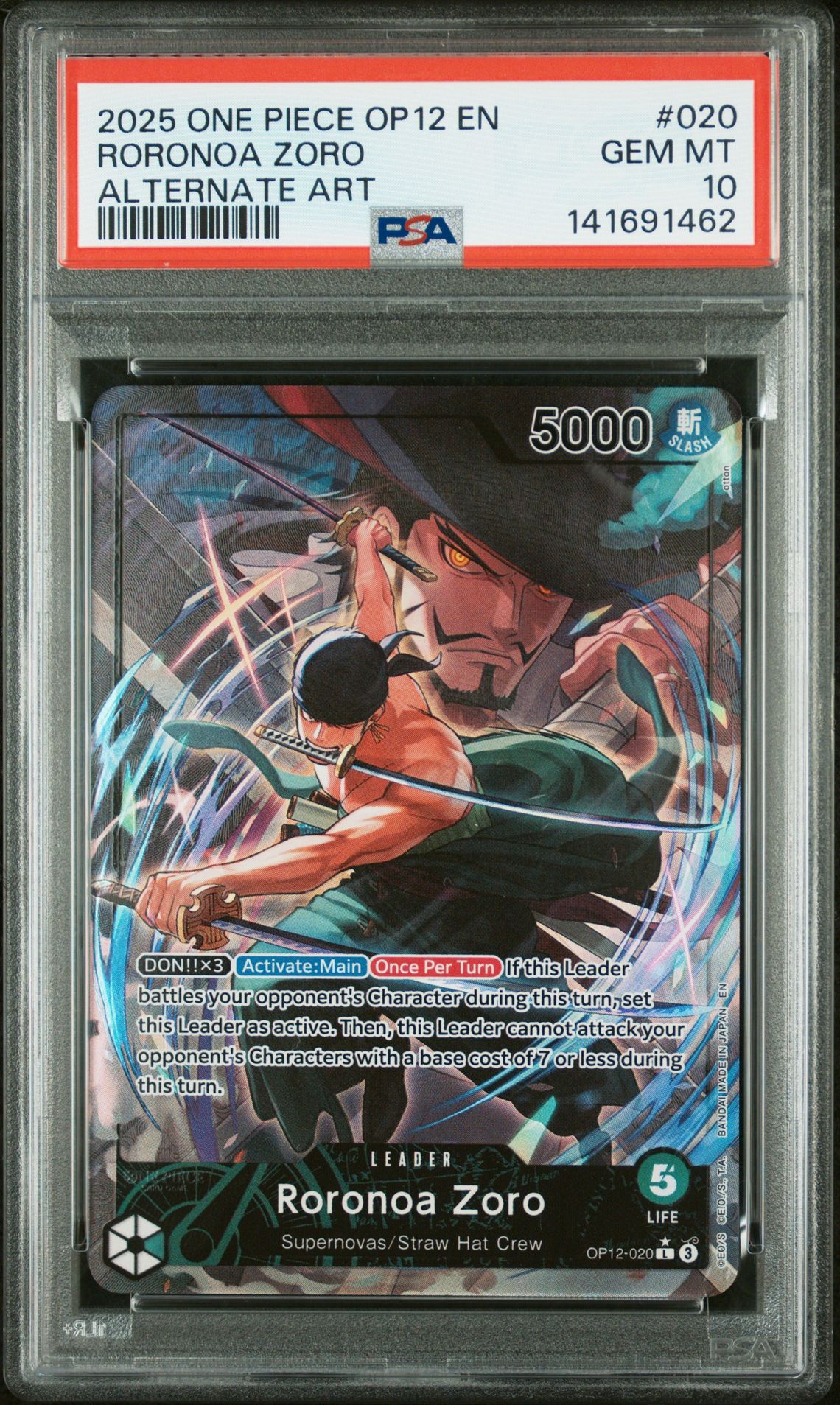 2025 One Piece Op12-Legacy Of The Master Roronoa Zoro #020 (Alternate Art) Gem Mt 10 front