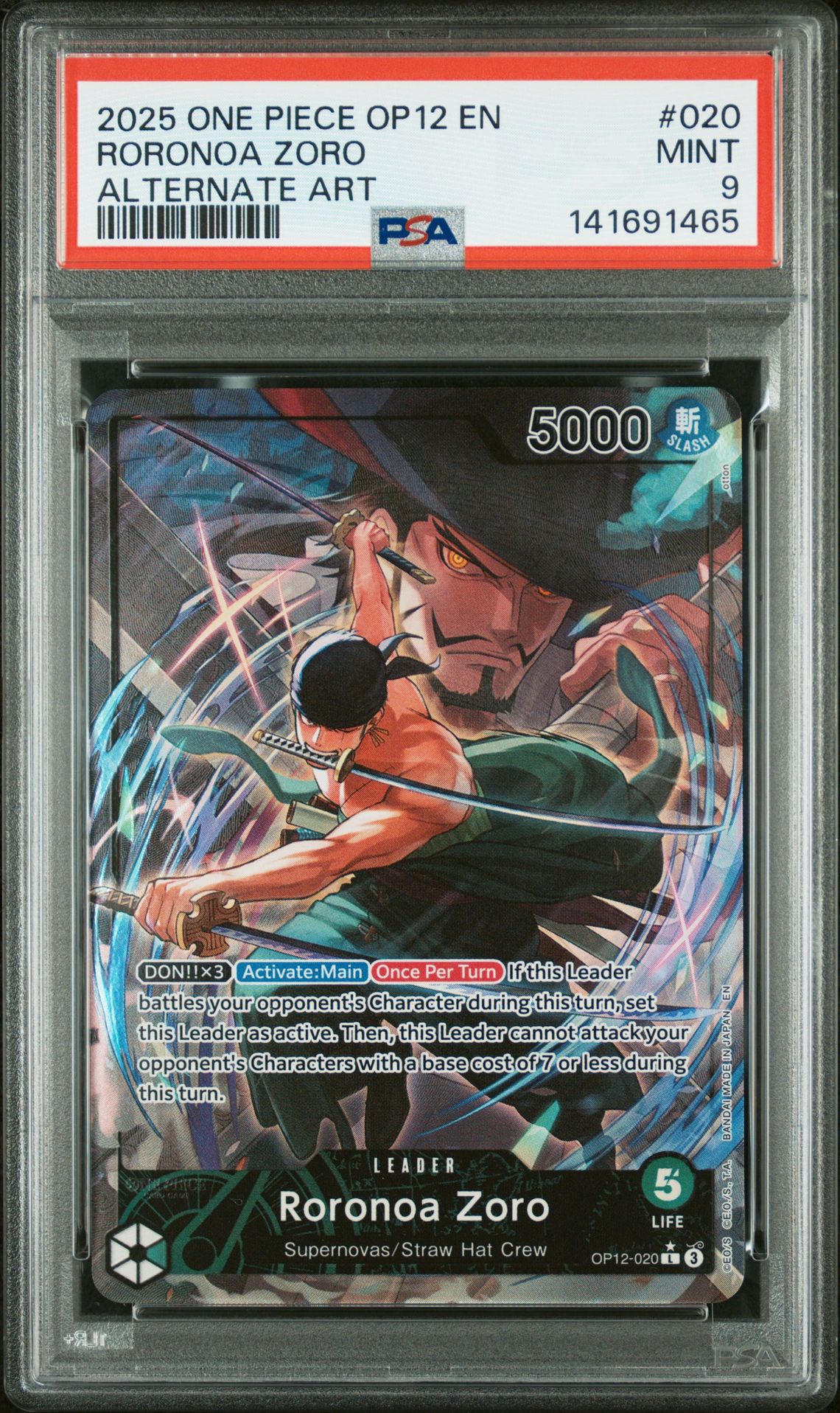2025 One Piece Op12-Legacy Of The Master Roronoa Zoro #020 (Alternate Art) Mint 9 front