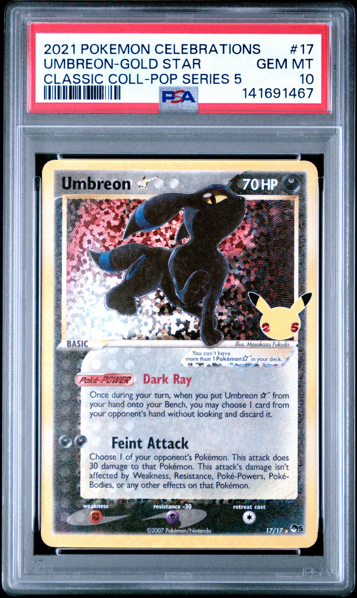 2021 Pokemon Celebrations Classic Collection Umbreon-Gold Star #17 (Classic Coll-Pop Series 5) Gem Mt 10 front