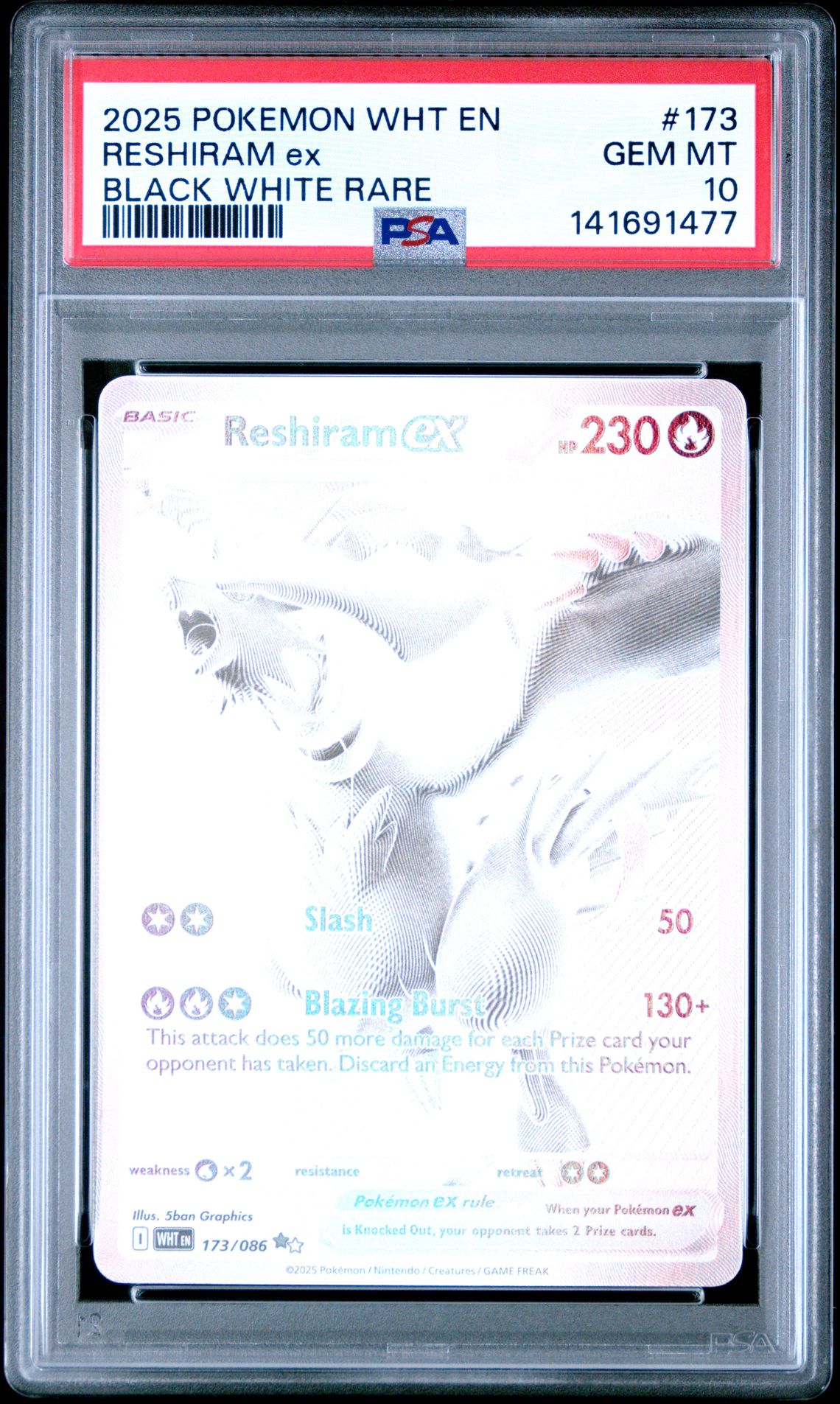 2025 Pokemon Wht En-White Flare Reshiram Ex #173 (Black White Rare) Gem Mt 10 front