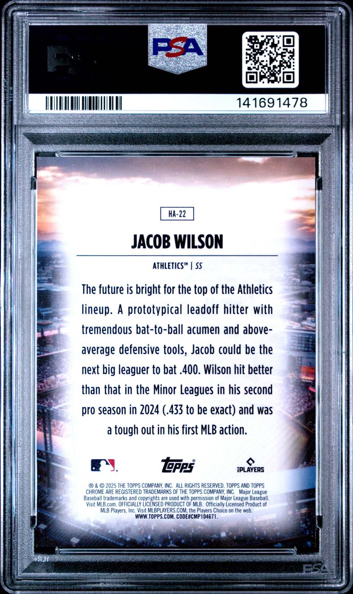 2025 Topps Chrome Home Field Advantage Jacob Wilson #Ha22 Gem Mt 10 back