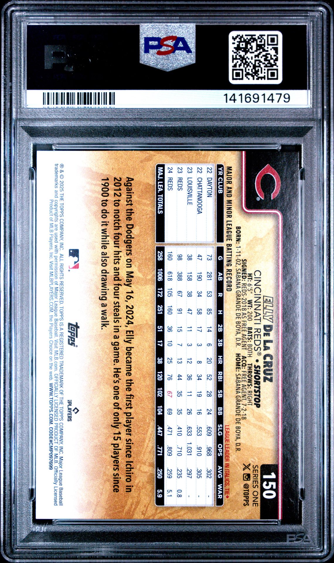 2025 Topps Elly De La Cruz #150 (Golden Mirror) Gem Mt 10 back