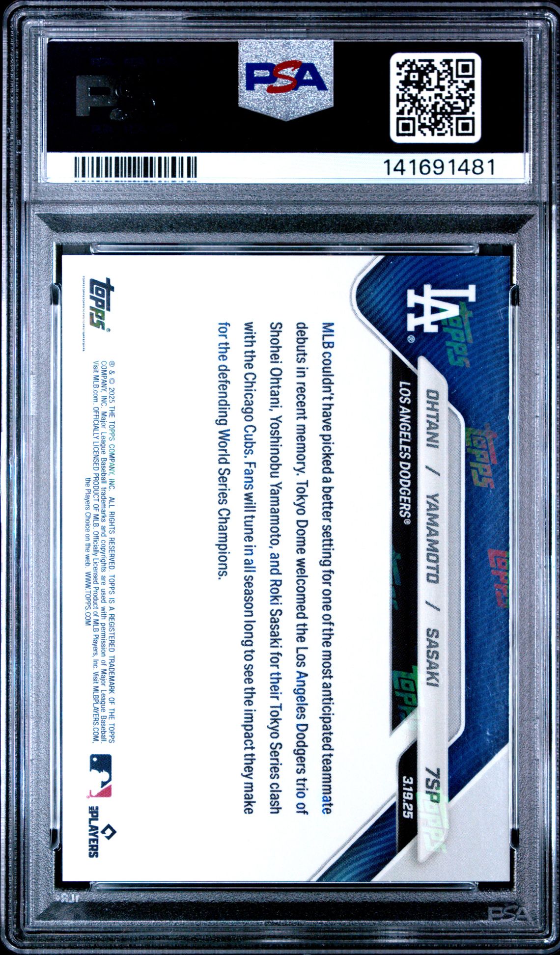 2025 Topps Now Ohtani/Yamamoto/Sasaki #7Sp Gem Mt 10 back